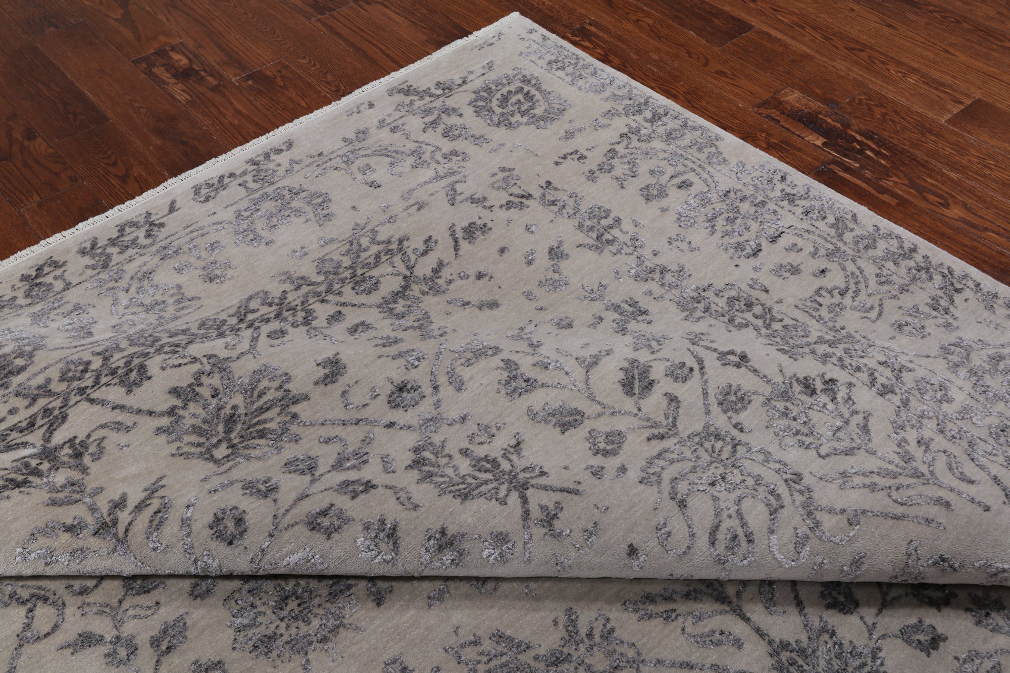 Grey Modern Hand Knotted Wool & Silk Rug - 9' 1" X 11' 10"