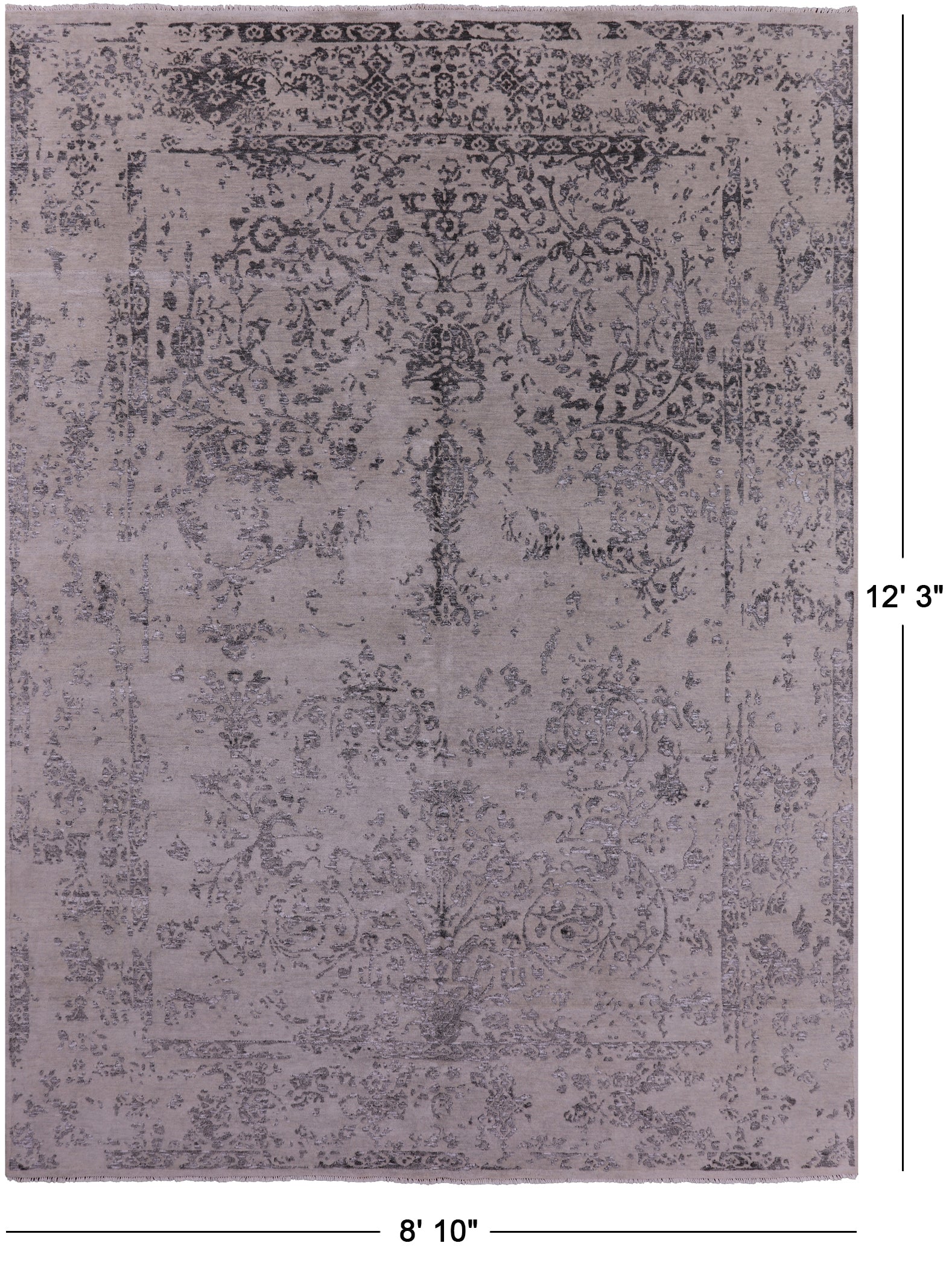 Grey Modern Hand Knotted Wool & Silk Rug - 8' 10" X 12' 3" - Golden Nile