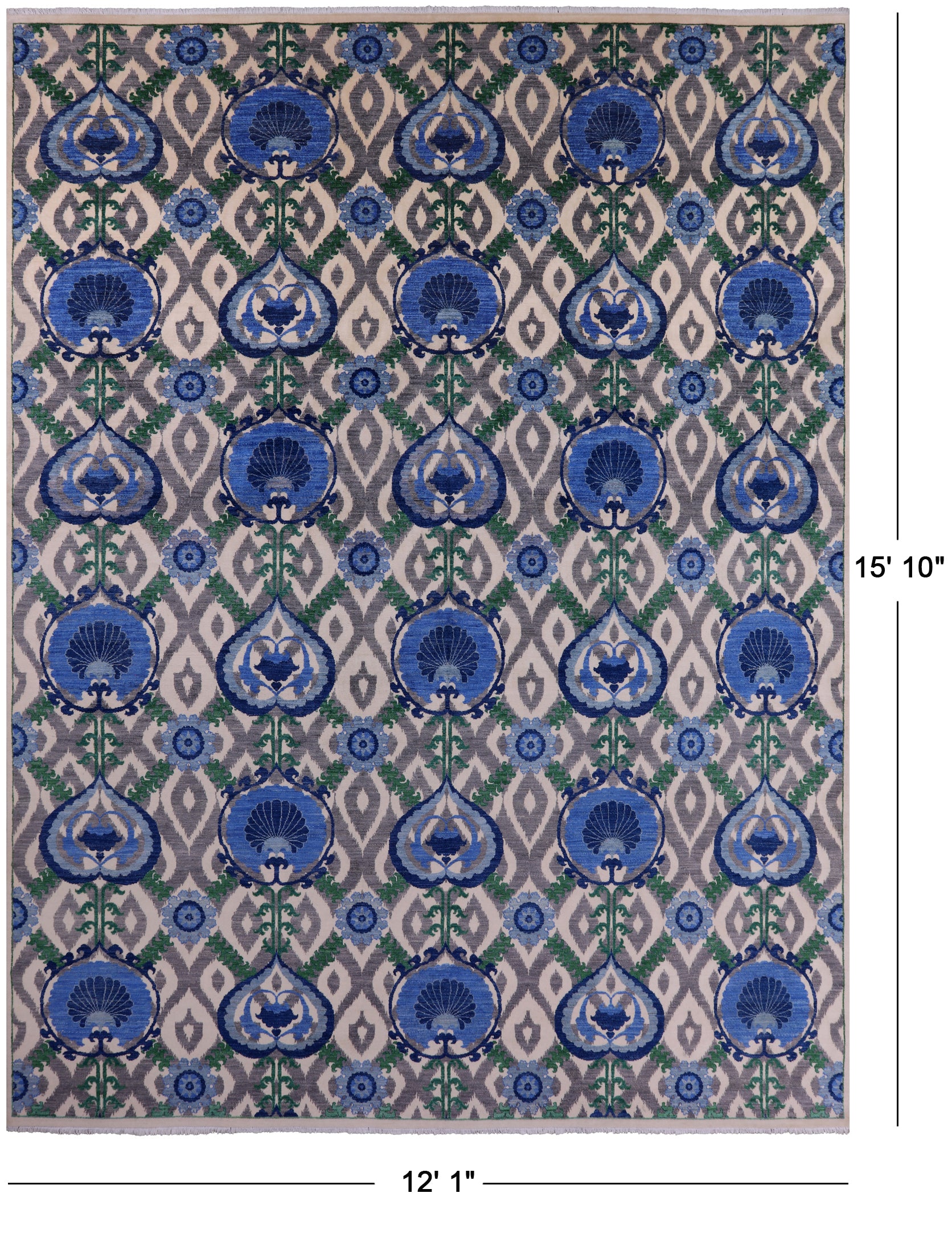 Ivory William Morris Handmade Wool Rug - 12' 1" X 15' 10" - Golden Nile