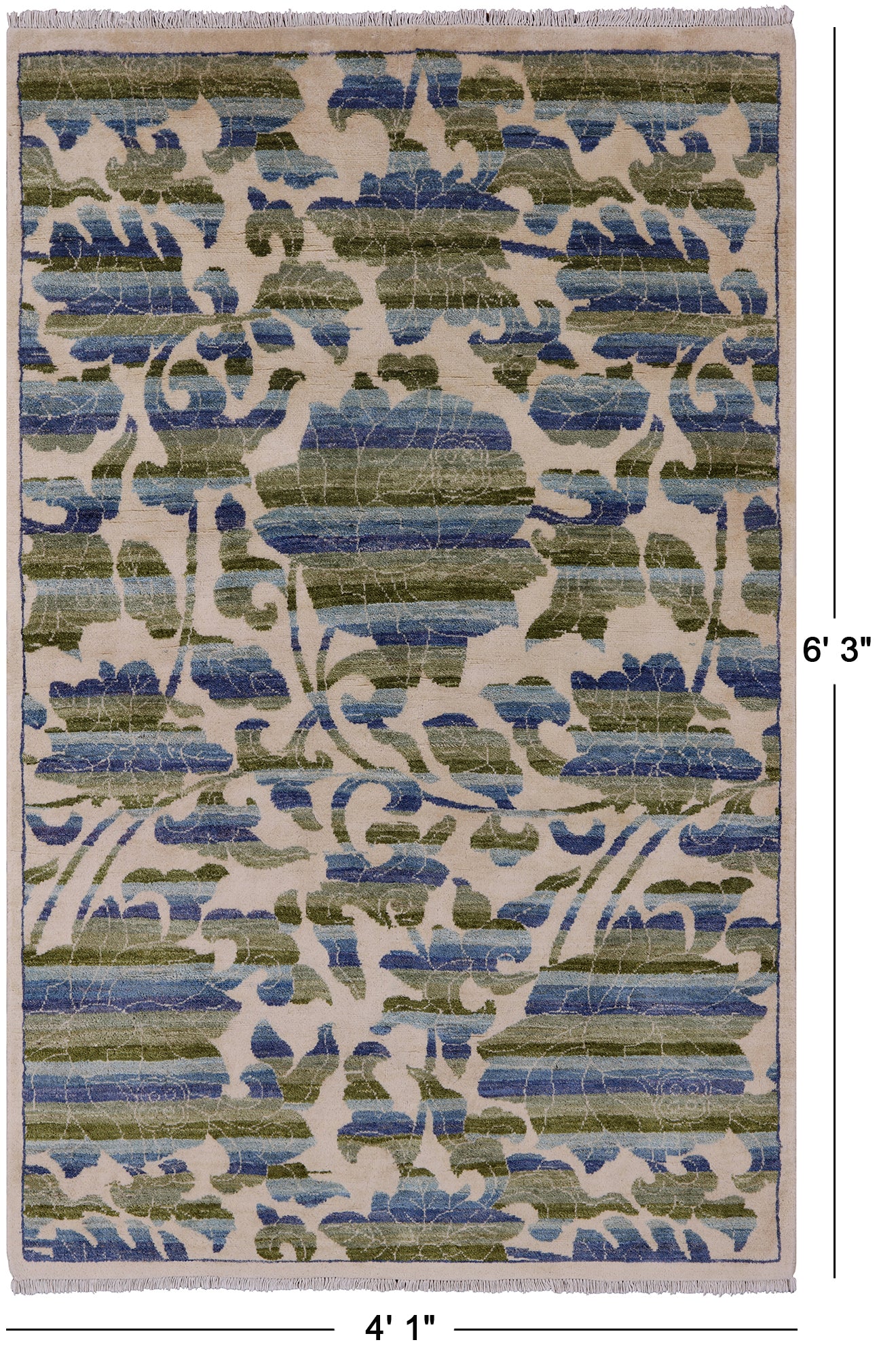 Ivory William Morris Rose Garden Hand Knotted Wool Rug - 4' 1" X 6' 3" - Golden Nile