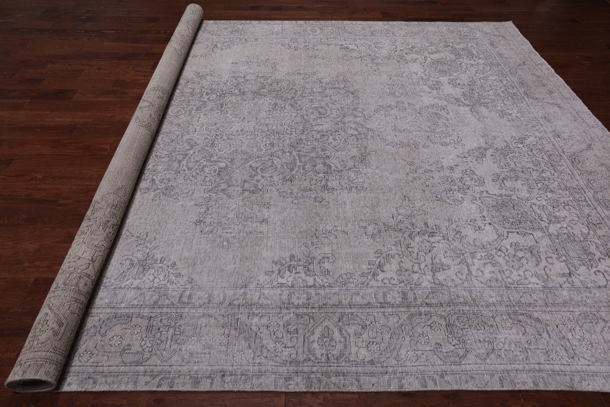 SUPER SALE Ivory Persian Vintage White Wash Hand Knotted Wool Rug - 9' 6" X 12' 11"
