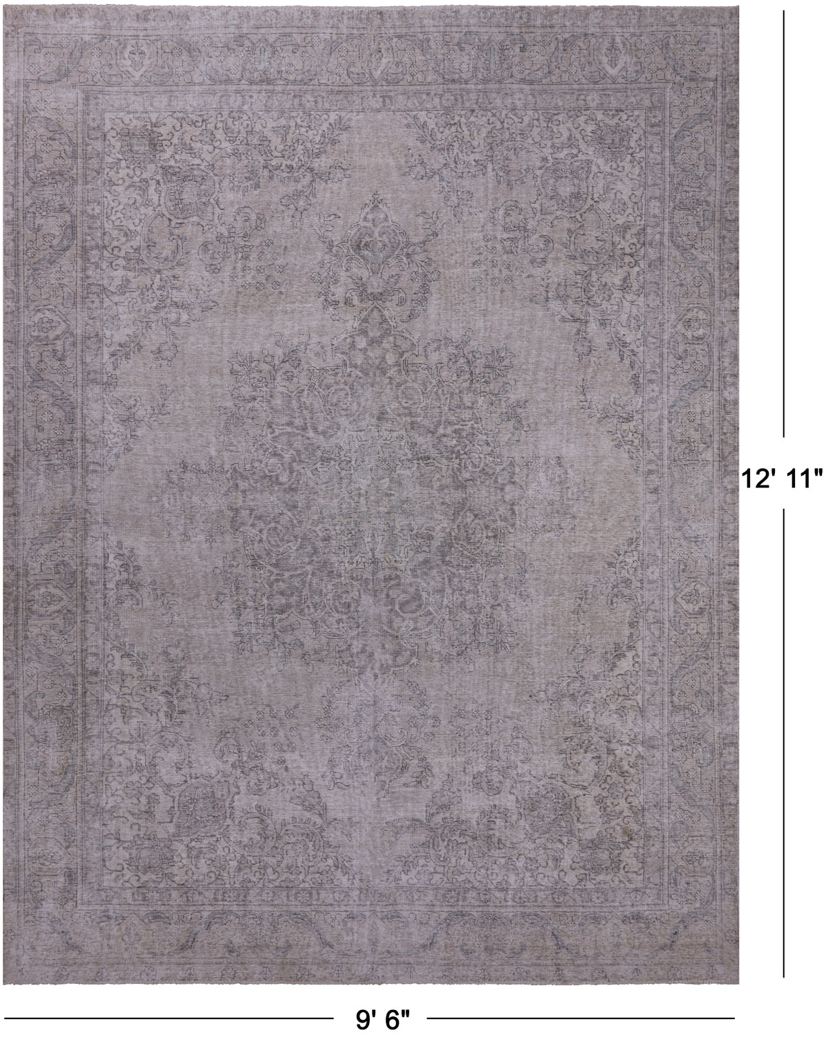 SUPER SALE Ivory Persian Vintage White Wash Hand Knotted Wool Rug - 9' 6" X 12' 11"