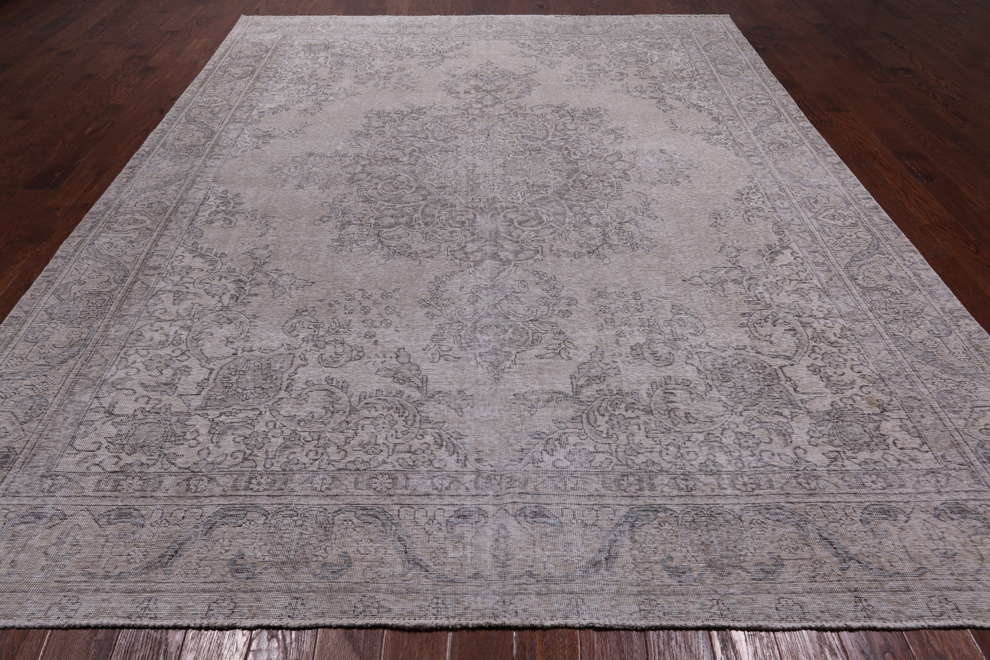 SUPER SALE Ivory Persian Vintage White Wash Hand Knotted Wool Rug - 9' 6" X 12' 11"