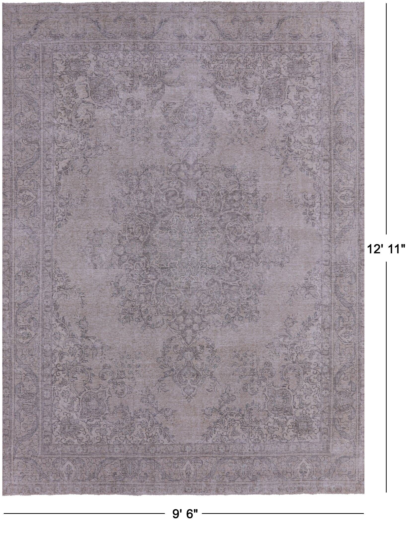 Ivory Persian Vintage White Wash Hand Knotted Wool Rug - 9' 6" X 12' 11" - Golden Nile