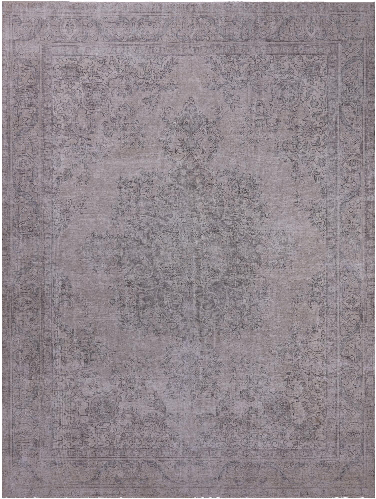 SUPER SALE Ivory Persian Vintage White Wash Hand Knotted Wool Rug - 9' 6" X 12' 11"