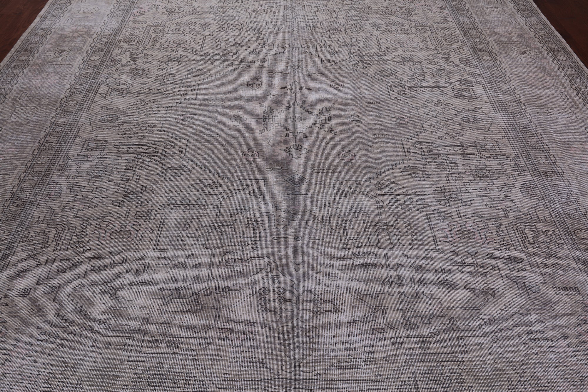 SUPER SALE Ivory Persian Vintage White Wash Handmade Wool Rug - 9' 6" X 12' 1"