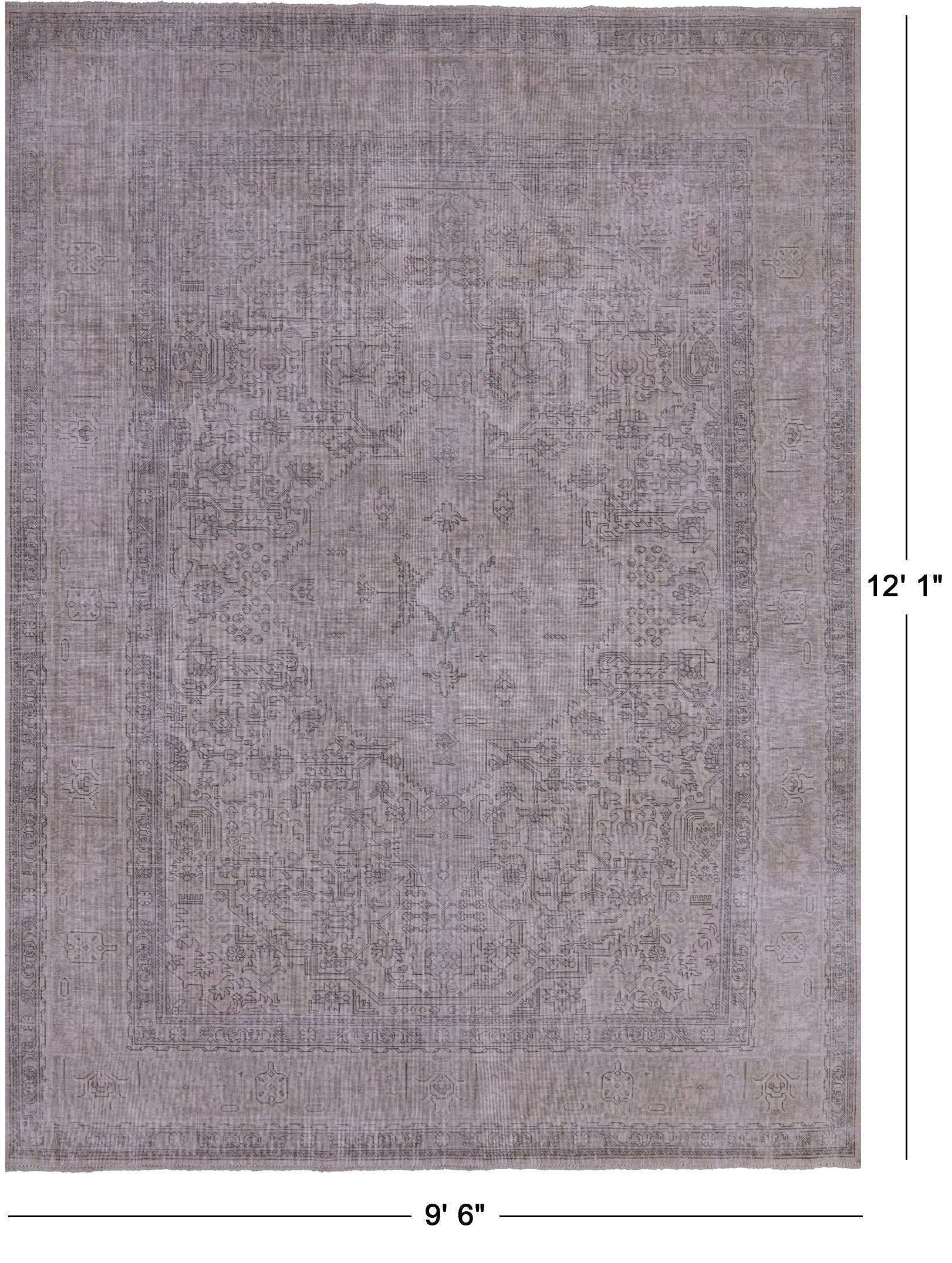 Ivory Persian Vintage White Wash Handmade Wool Rug - 9' 6" X 12' 1" - Golden Nile