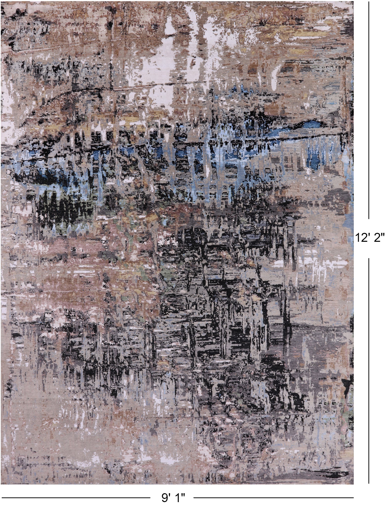 Abstract Modern Hand Knotted Wool & Silk Rug - 9' 1" X 12' 2" - Golden Nile
