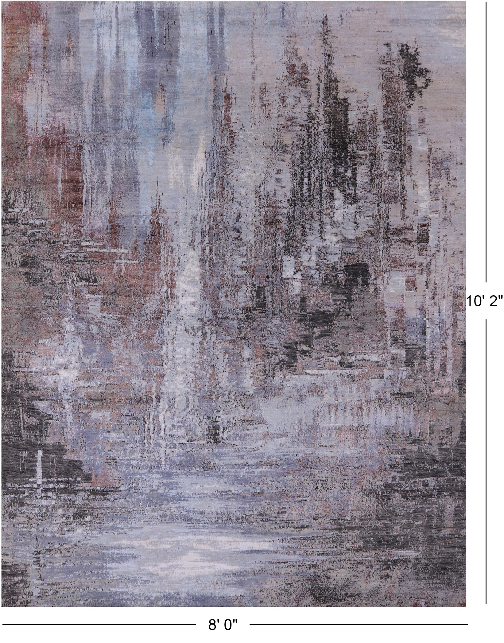 Abstract Modern Hand Knotted Wool & Silk Rug - 8' 0" X 10' 2" - Golden Nile