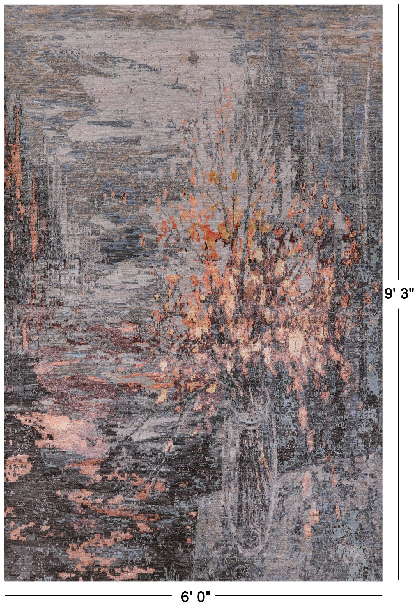 Contemporary Hand Knotted Wool & Silk Vase Design Rug - 6' 0" X 9' 3" - Golden Nile