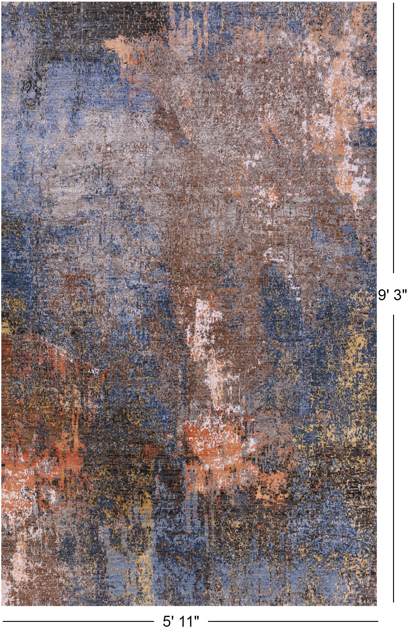 Abstract Modern Hand Knotted Wool & Silk Rug - 5' 11" X 9' 3" - Golden Nile