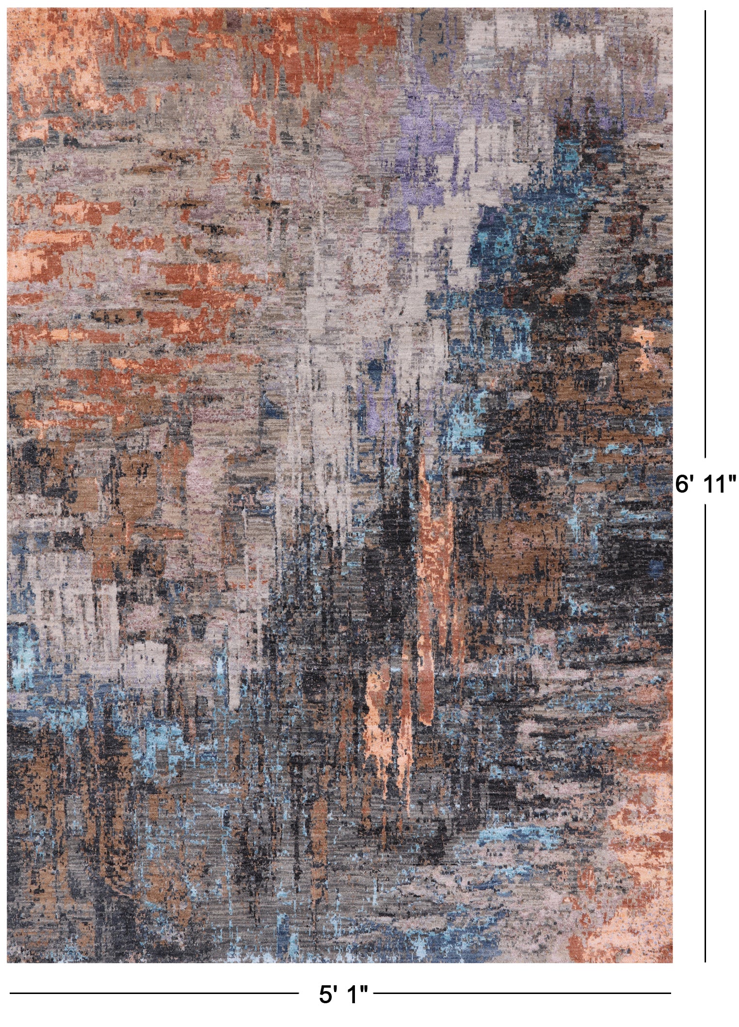 Abstract Modern Hand Knotted Wool & Silk Rug - 5' 1" X 6' 11" - Golden Nile