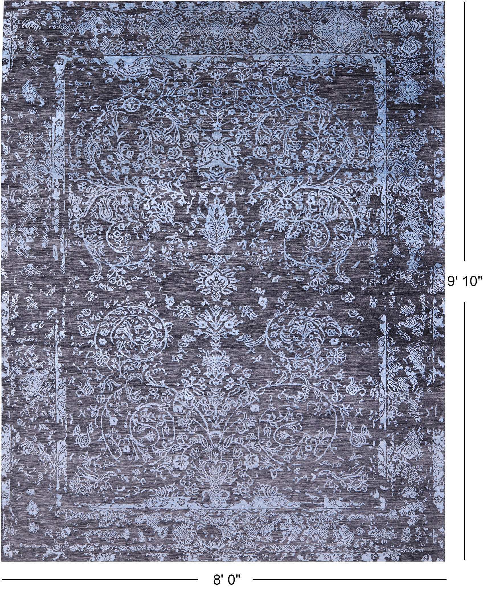 Grey Contemporary Hand Knotted Wool & Silk Rug - 8' 0" X 9' 10" - Golden Nile