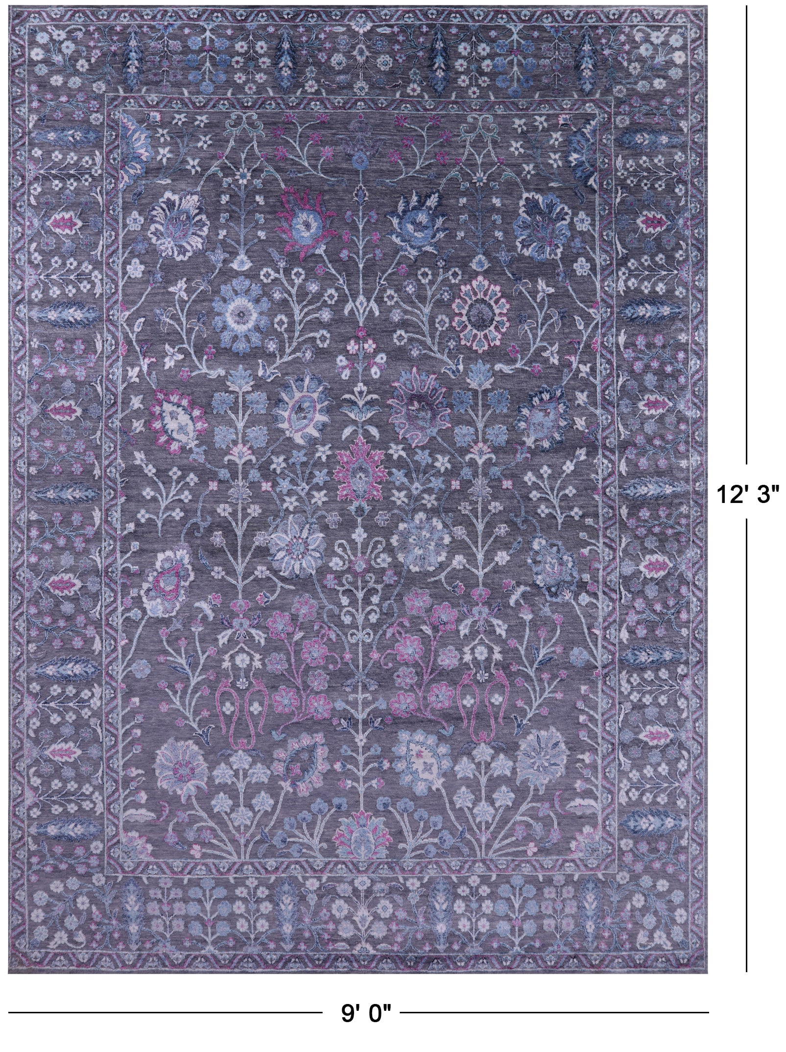 Grey Contemporary Hand Knotted Wool & Silk Rug - 9' 0" X 12' 3" - Golden Nile