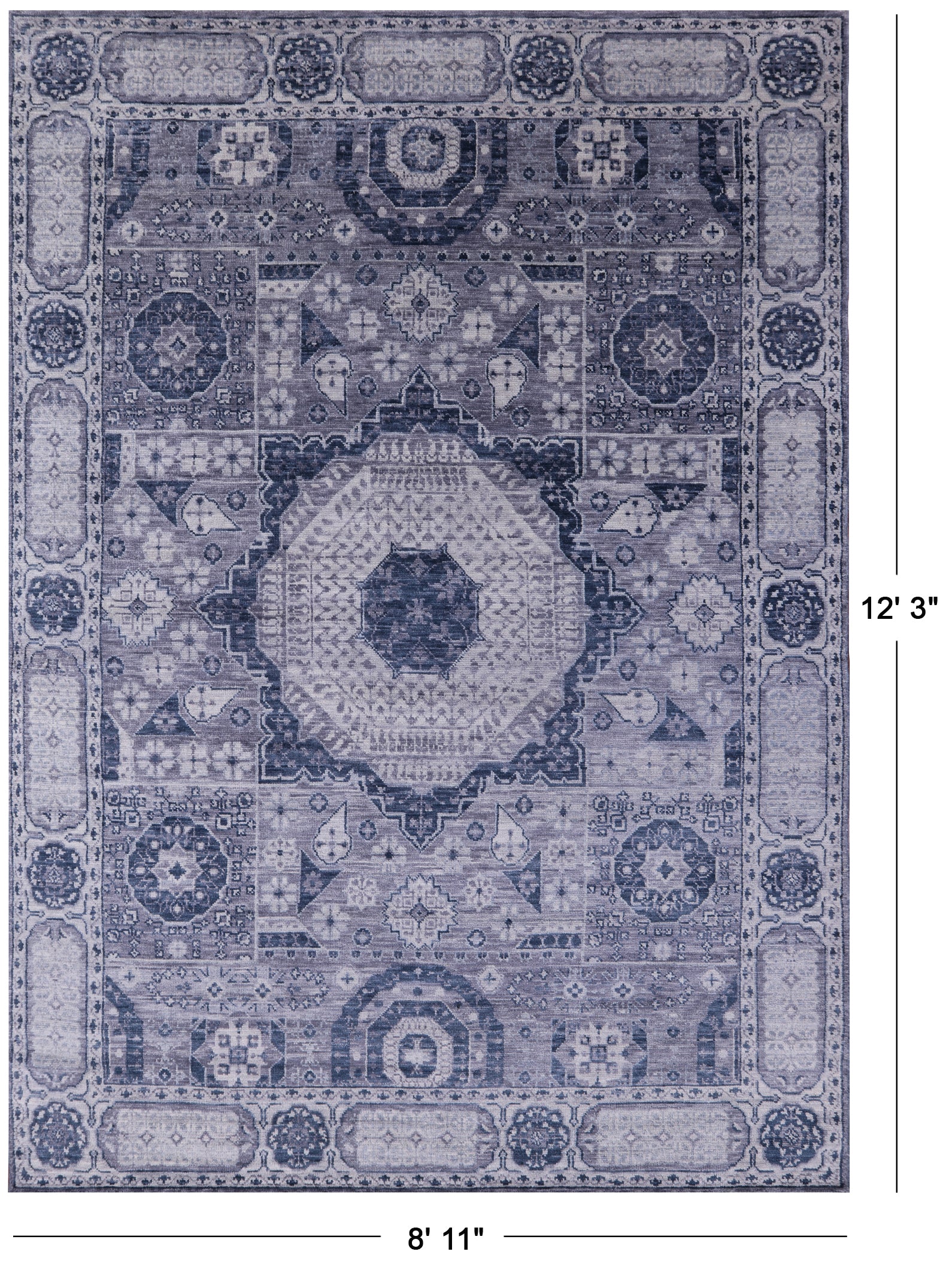 Geometric Persian Mamluk Hand Knotted Wool Rug - 8' 11" X 12' 3" - Golden Nile