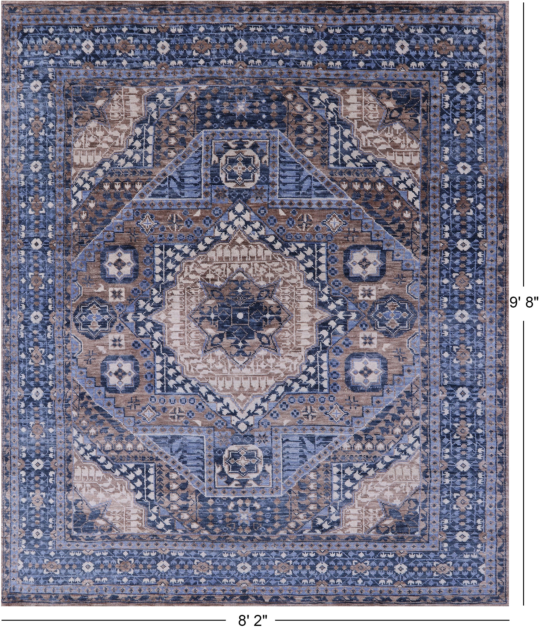 Geometric Persian Mamluk Hand Knotted Wool Rug - 8' 2" X 9' 8" - Golden Nile