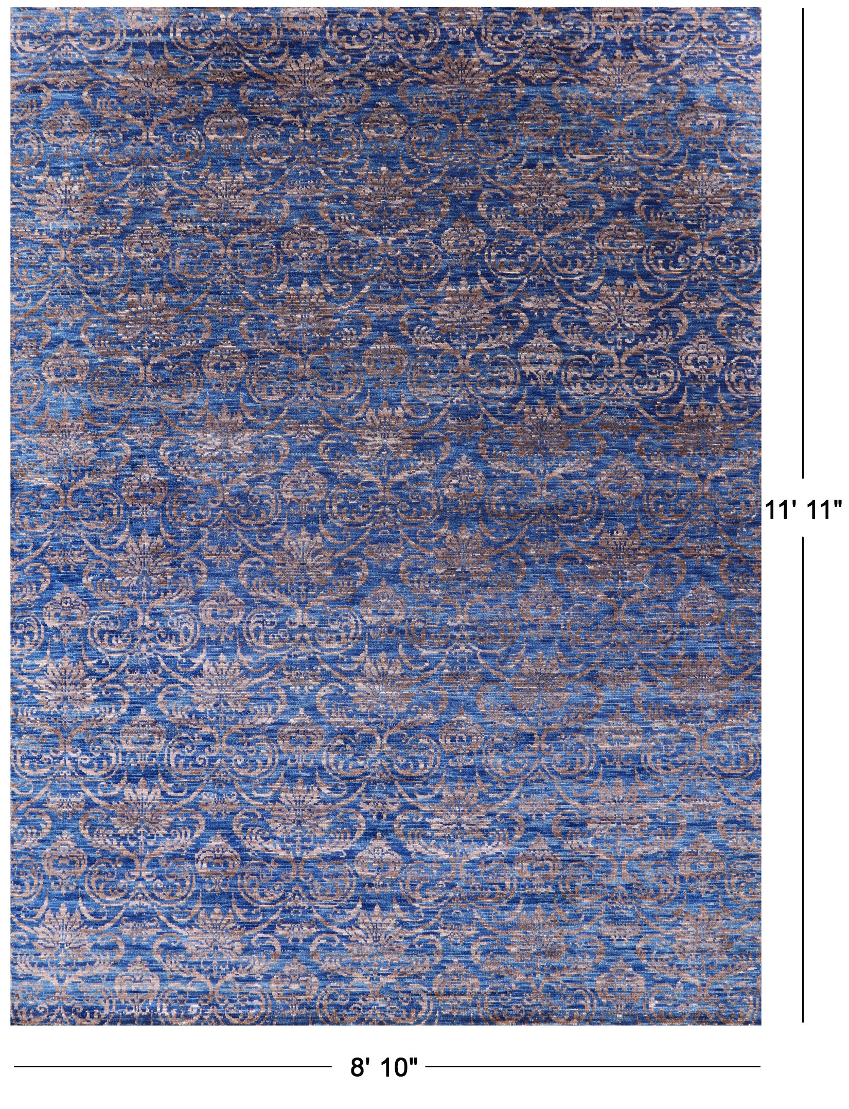 Blue Modern Hand Knotted Wool Rug - 8' 10" X 11' 11" - Golden Nile
