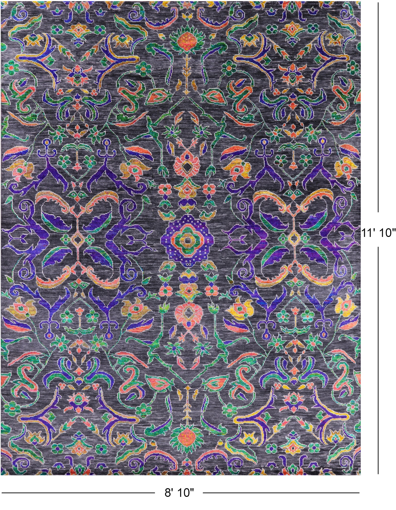 Grey Modern Handmade Wool & Silk Rug - 8' 10" X 11' 10" - Golden Nile