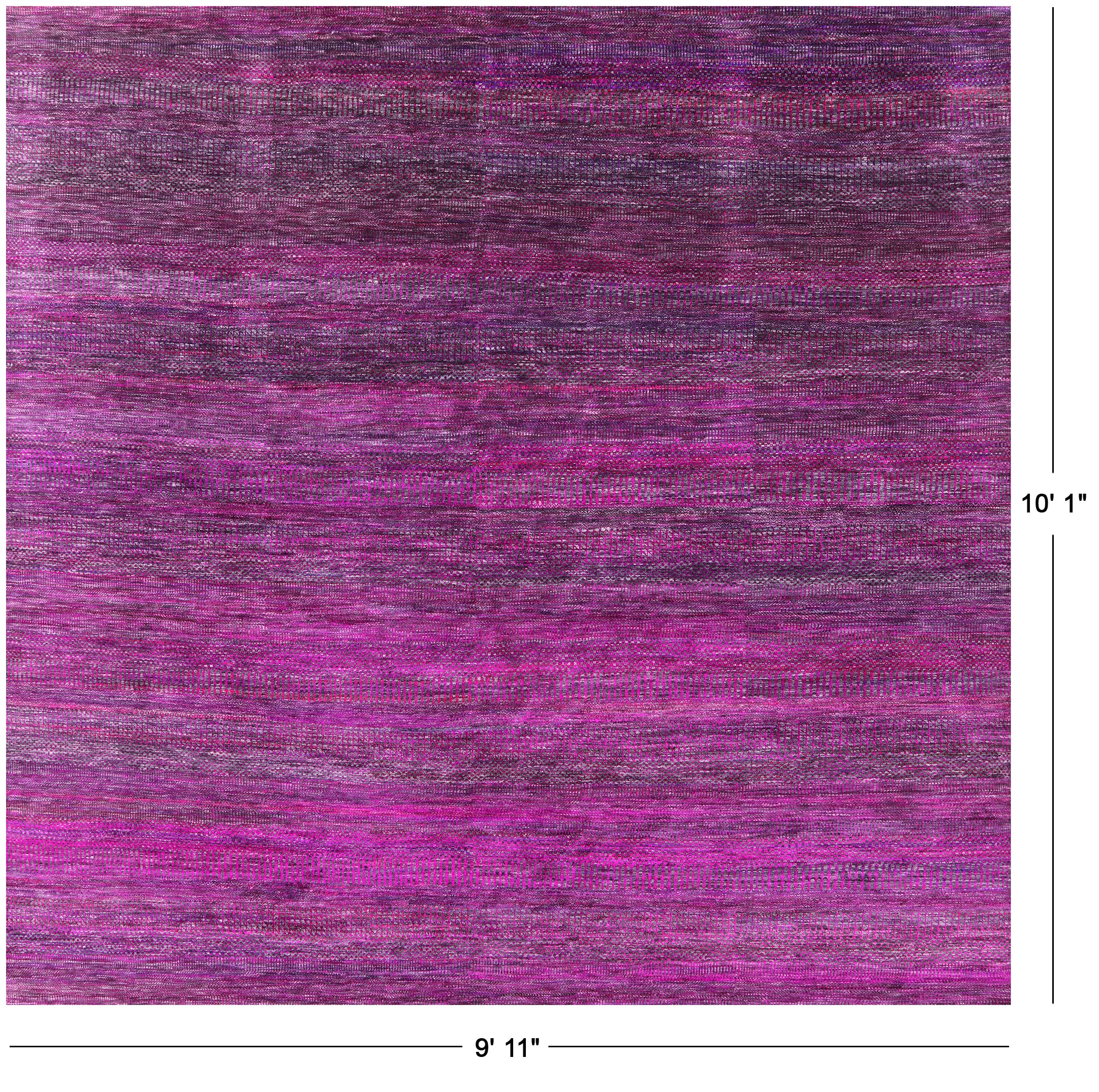Purple Square Savannah Grass Handmade Wool & Silk Rug - 9' 11" X 10' 1" - Golden Nile