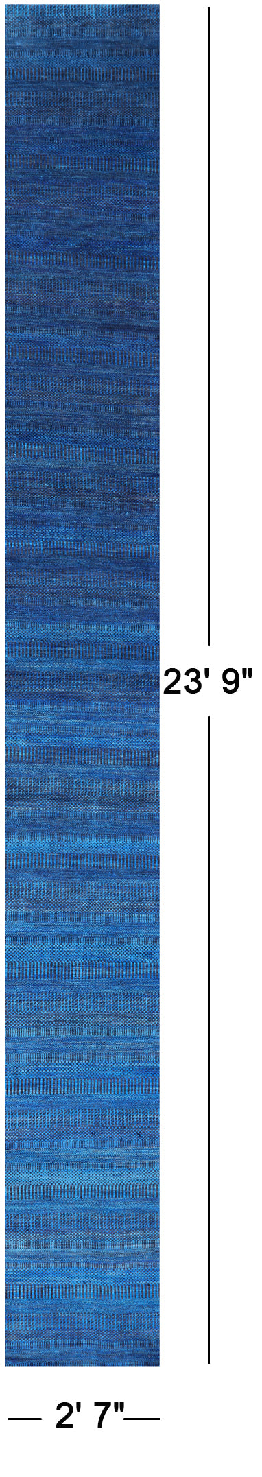 Blue Savannah Grass Handmade Wool & Silk Runner Rug - 2' 7" X 23' 9" - Golden Nile