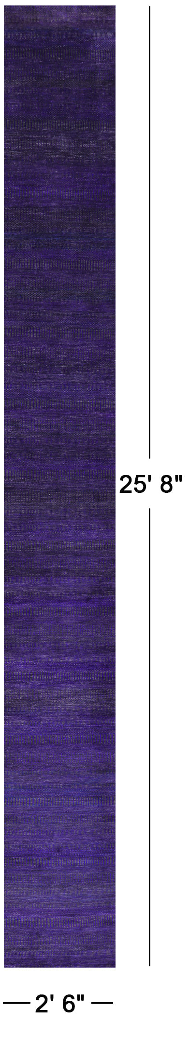 Purple Savannah Grass Hand Knotted Wool & Silk Runner Rug - 2' 6" X 25' 8" - Golden Nile
