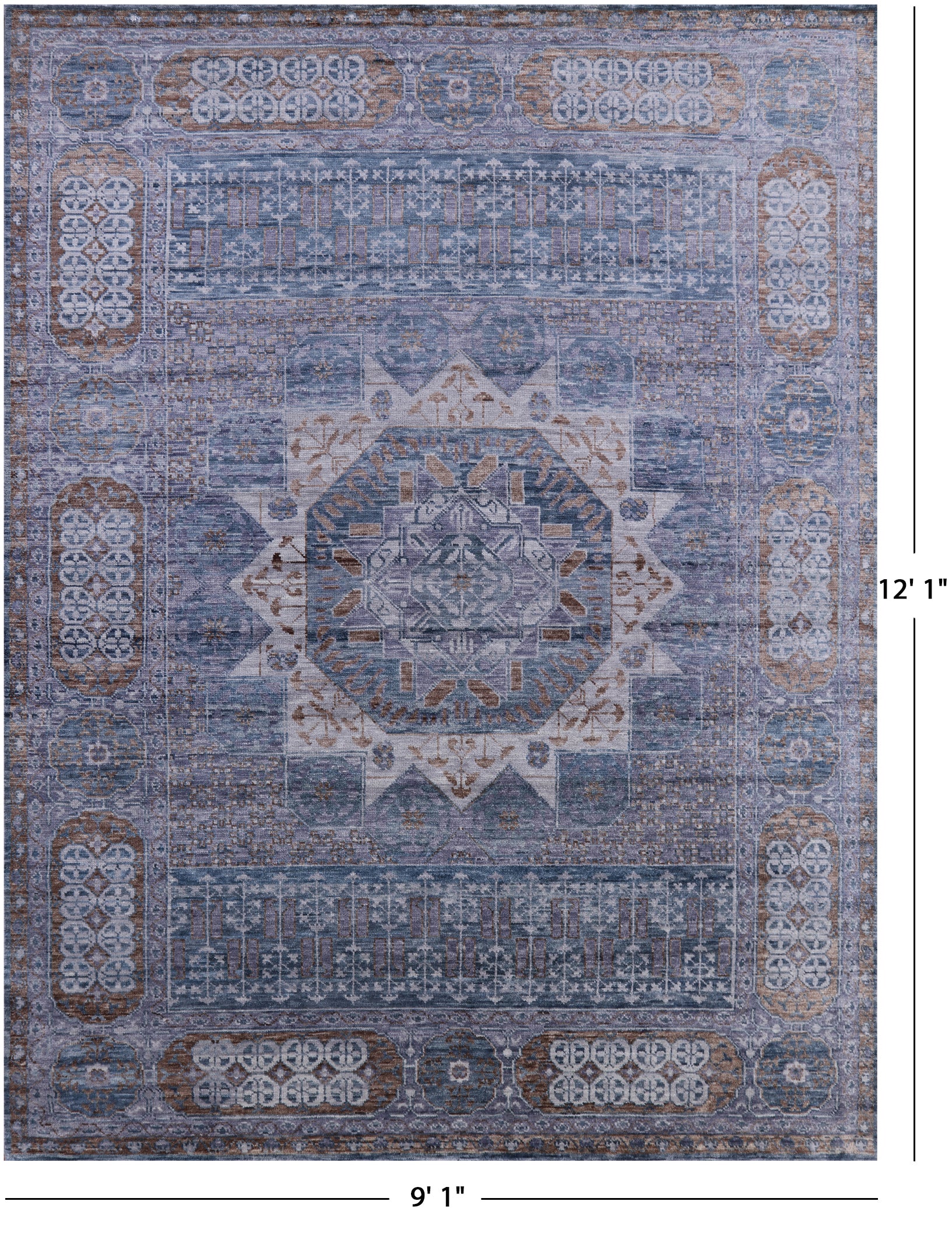 Geometric Persian Mamluk Hand Knotted Wool Rug - 9' 1" X 12' 1" - Golden Nile