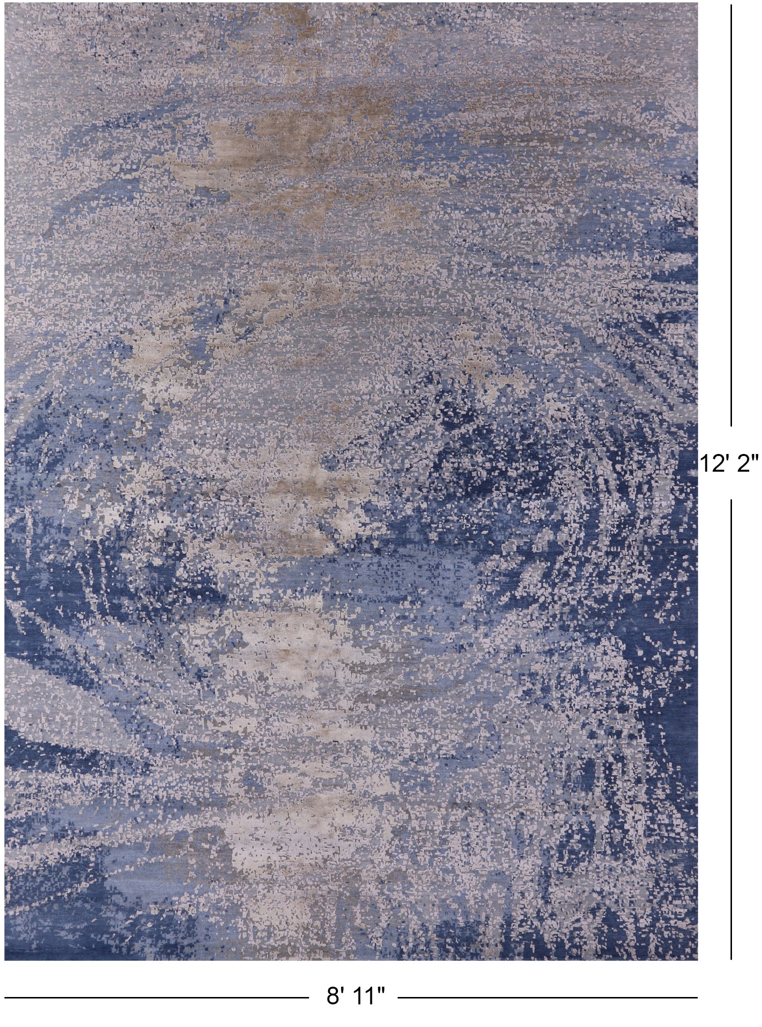 Contemporary Hand Knotted Wool & Silk Ocean Design Rug - 8' 11" X 12' 2" - Golden Nile