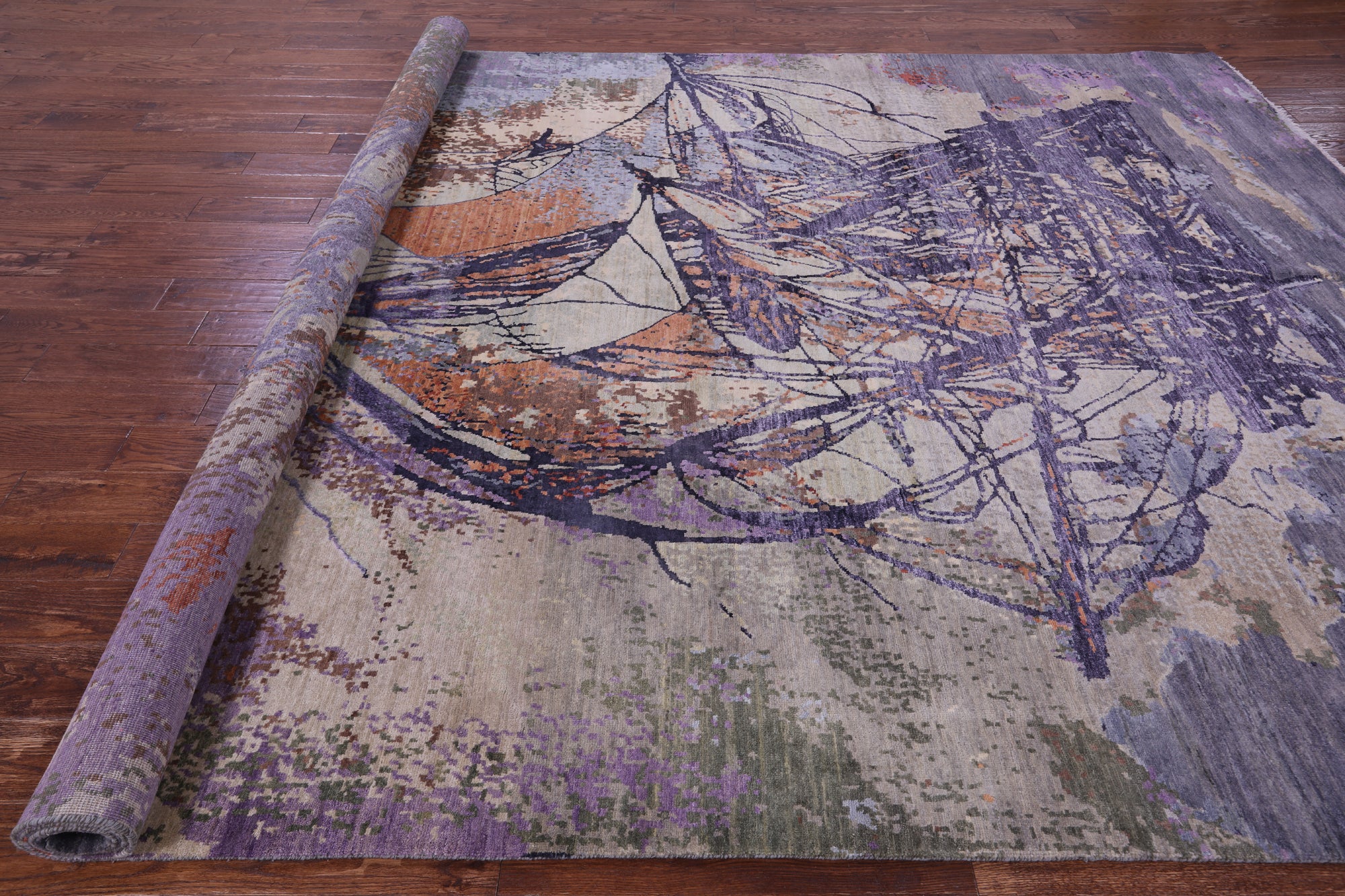 SUPER SALE Contemporary Sailing Ship Handmade Wool & Silk Rug - 9' 0" X 12' 0"