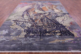 SUPER SALE Contemporary Sailing Ship Handmade Wool & Silk Rug - 9' 0" X 12' 0"