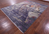 SUPER SALE Contemporary Sailing Ship Handmade Wool & Silk Rug - 9' 0" X 12' 0"