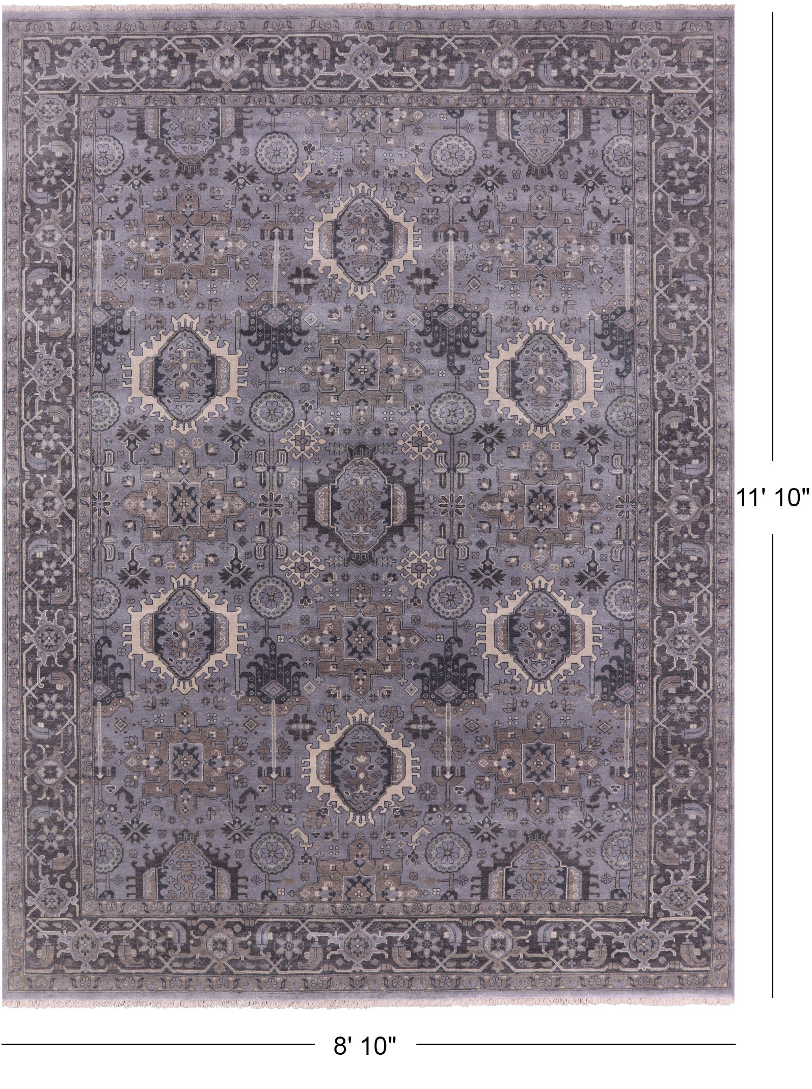 Grey Persian Fine Serapi Hand Knotted Wool Rug - 8' 10" X 11' 10" - Golden Nile