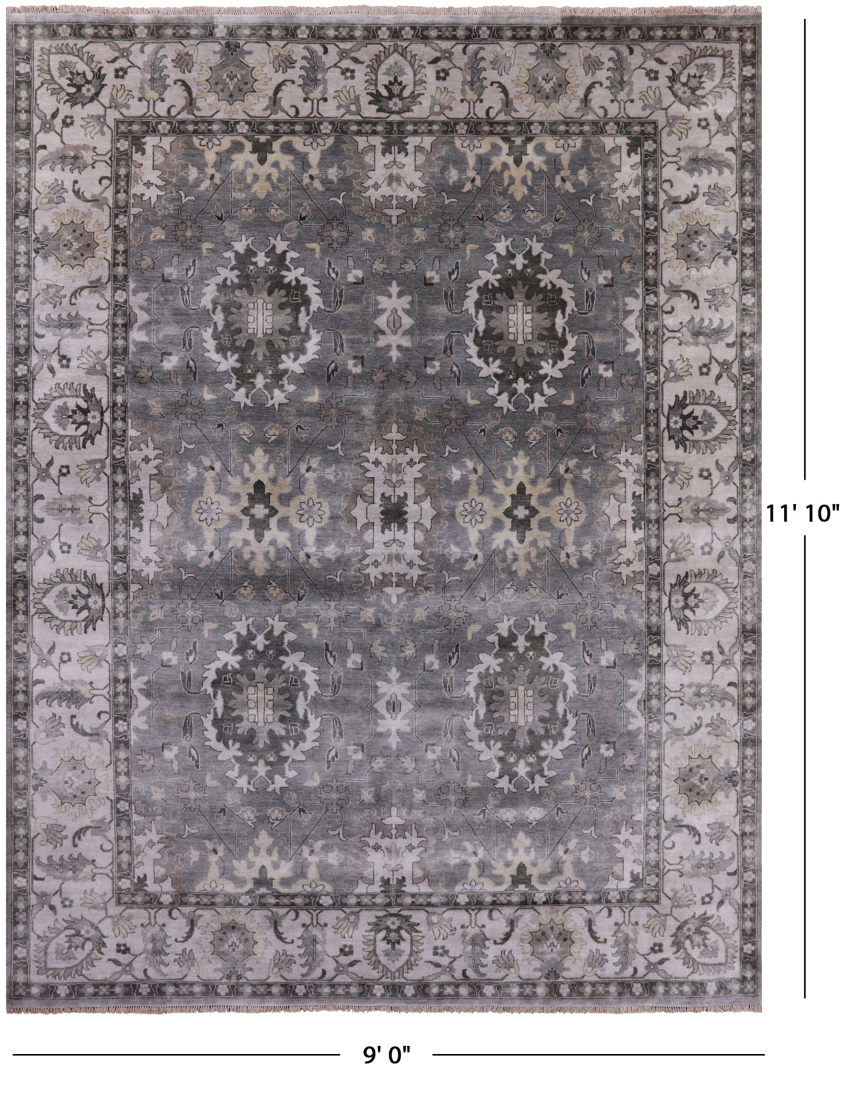 Grey Persian Fine Serapi Hand Knotted Wool Rug - 9' 0" X 11' 10" - Golden Nile