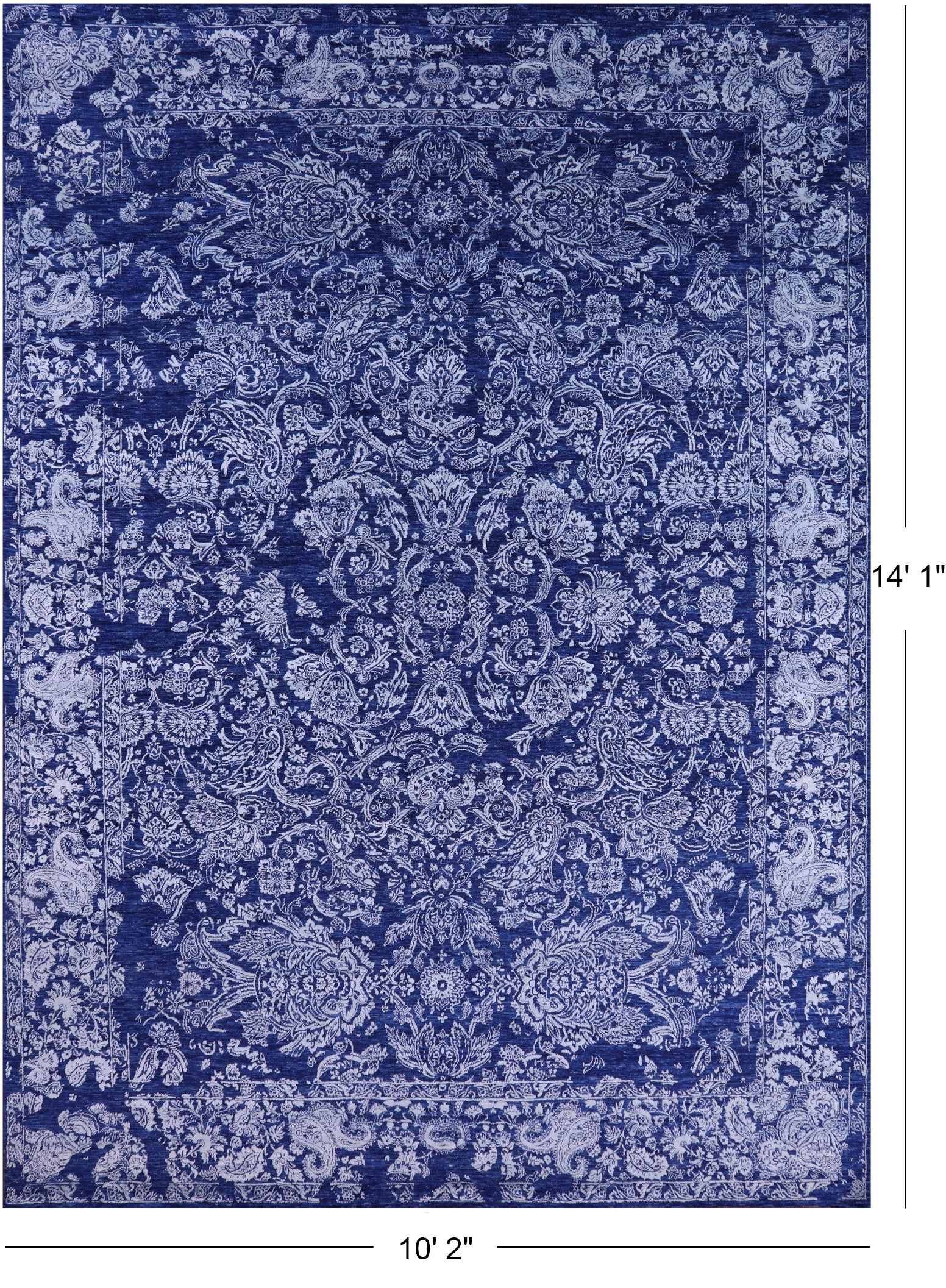 Blue Contemporary Hand Knotted Wool & Silk Rug - 10' 2" X 14' 1" - Golden Nile