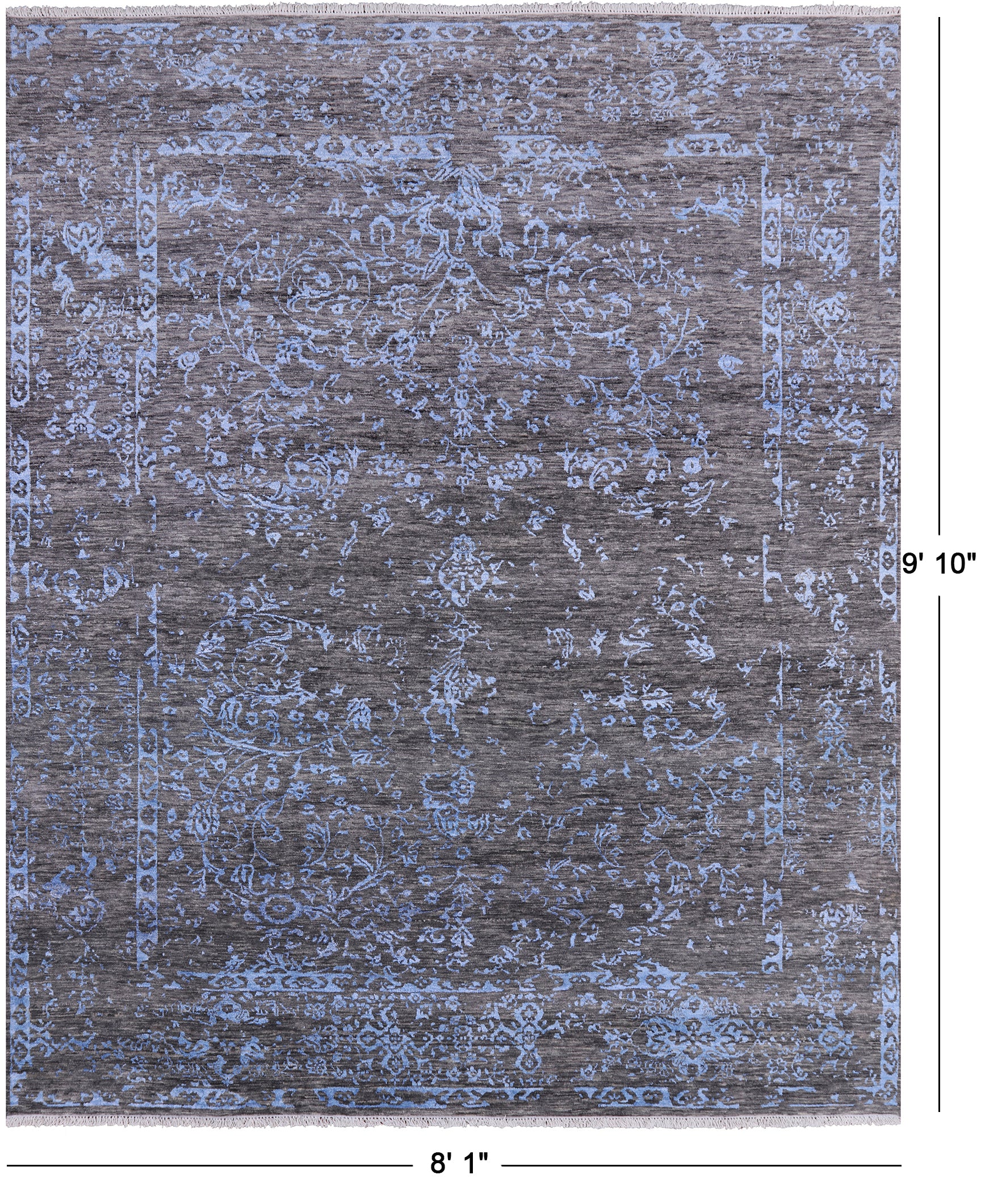 Grey Modern Hand Knotted Wool & Silk Rug - 8' 1" X 9' 10" - Golden Nile