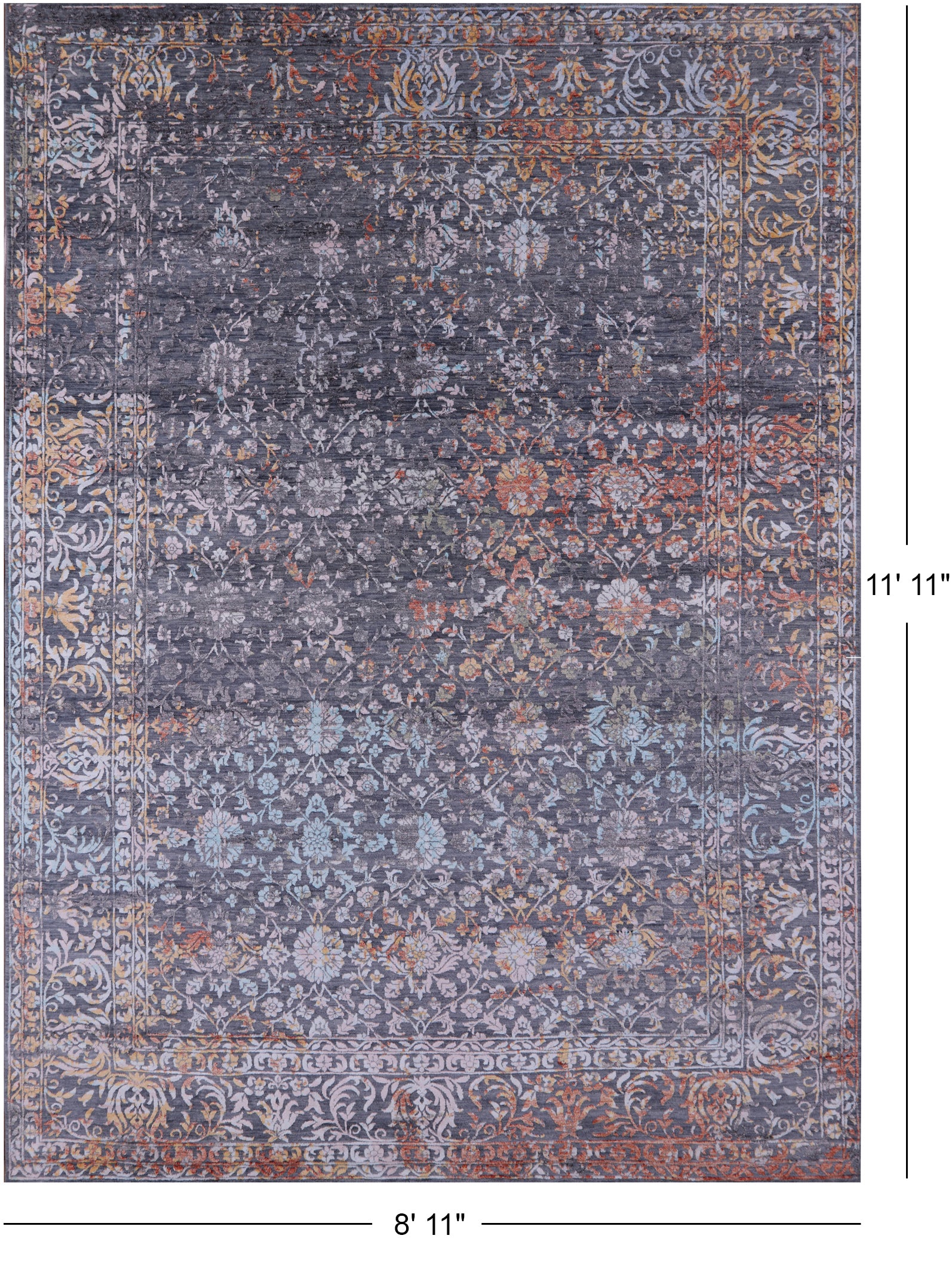 Grey Modern Hand Knotted Wool & Silk Rug - 8' 11" X 11' 11" - Golden Nile