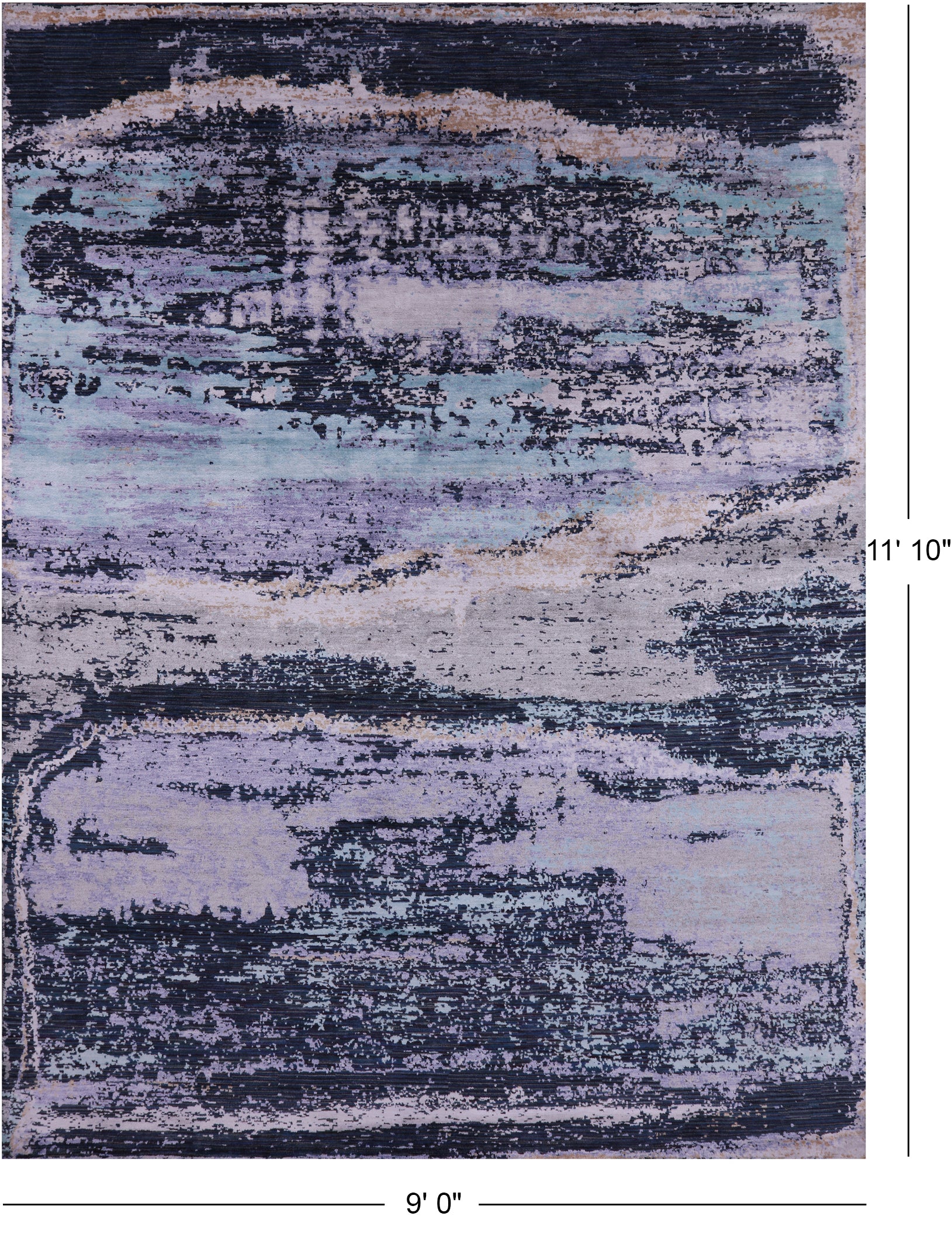 Abstract Modern Hand Knotted Wool & Silk Rug - 9' 0" X 11' 10" - Golden Nile