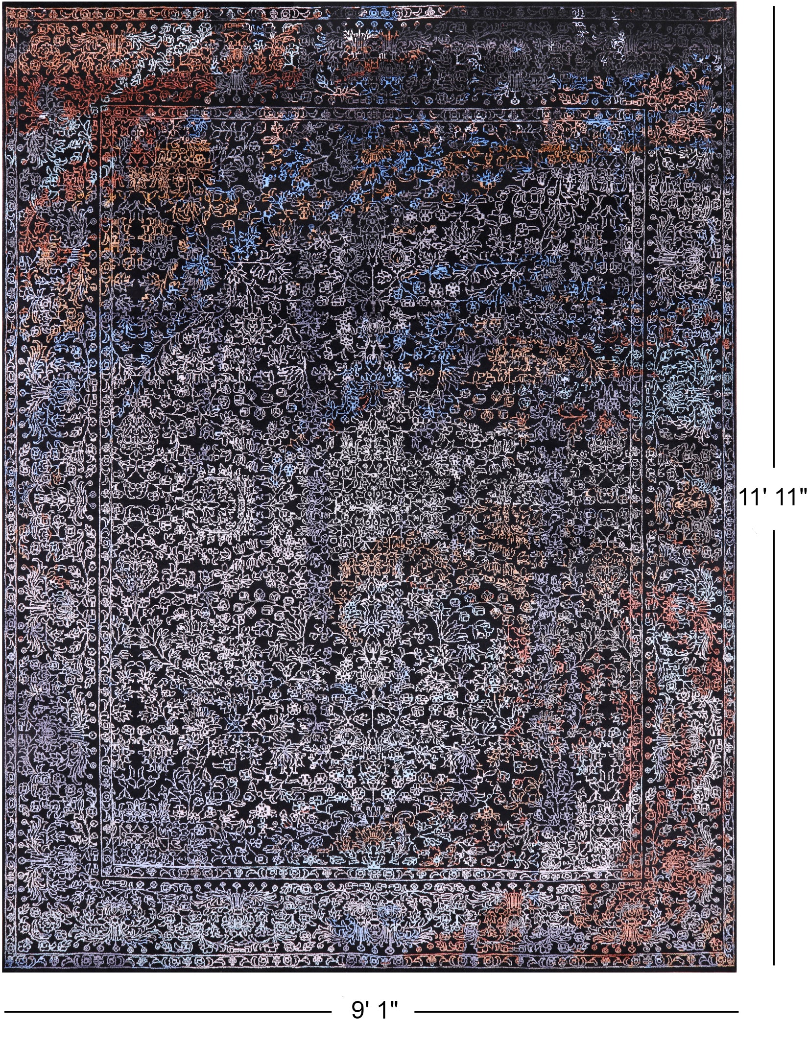 Black Modern Hand Knotted Wool & Silk Rug - 9' 1" X 11' 11" - Golden Nile