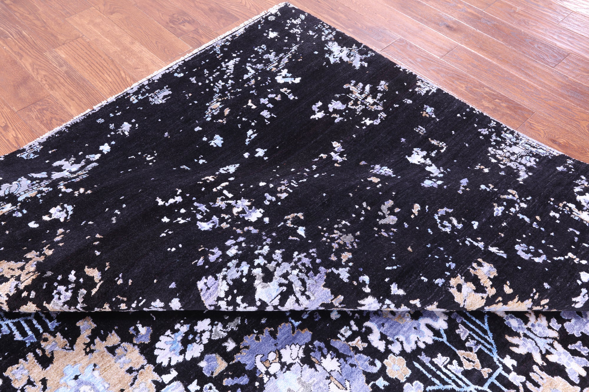 SUPER SALE Black Modern Handmade Wool & Silk Rug - 8' 11" X 12' 2"