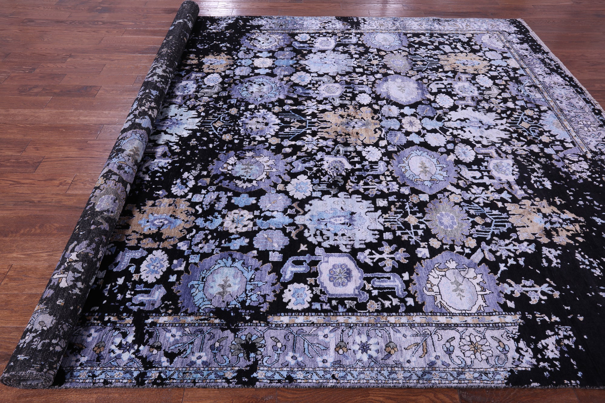 SUPER SALE Black Modern Handmade Wool & Silk Rug - 8' 11" X 12' 2"