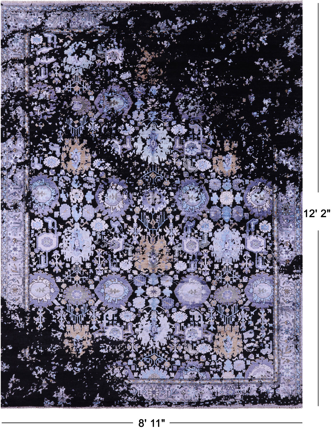 SUPER SALE Black Modern Handmade Wool & Silk Rug - 8' 11" X 12' 2"