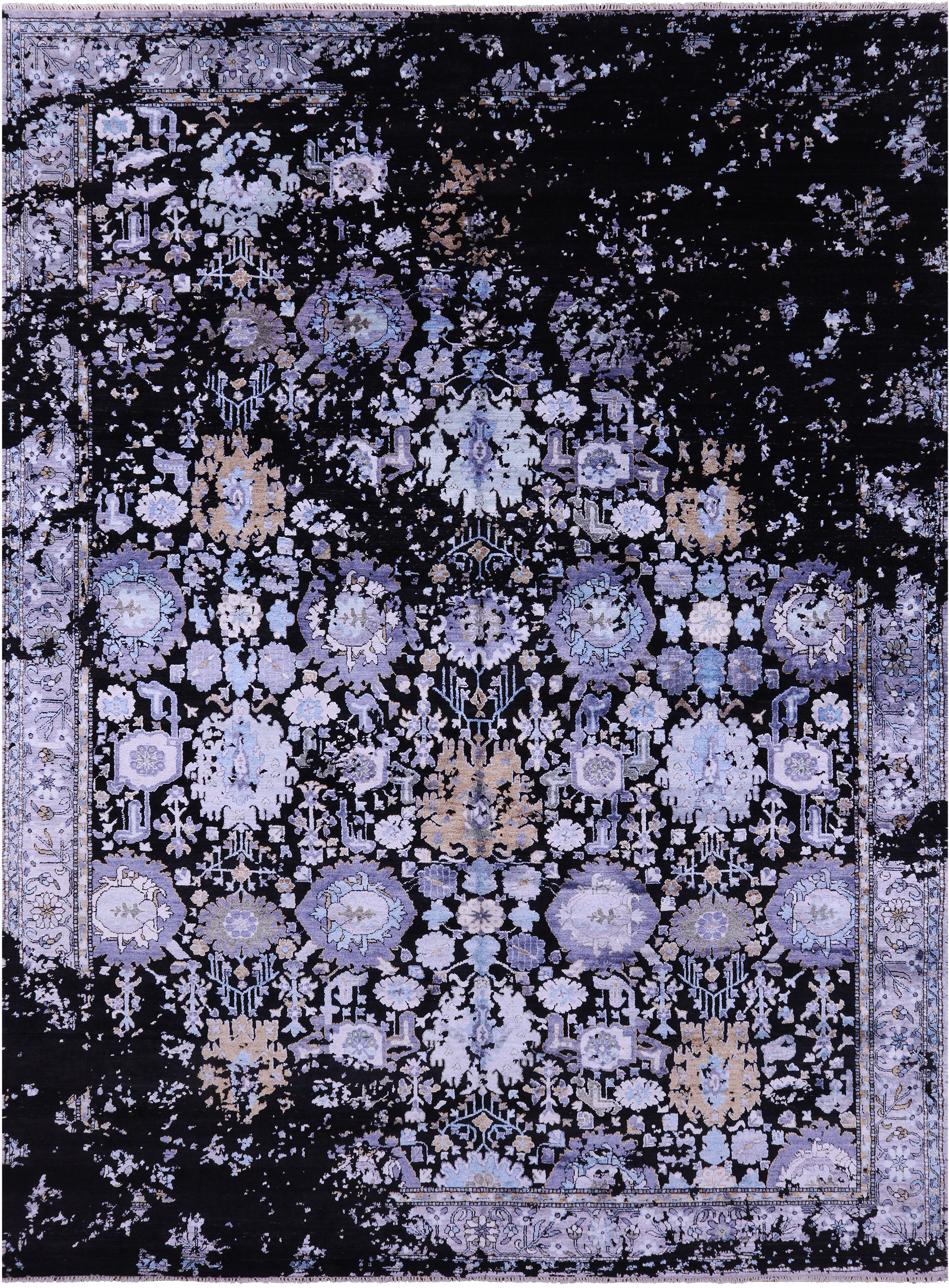 SUPER SALE Black Modern Handmade Wool & Silk Rug - 8' 11" X 12' 2"