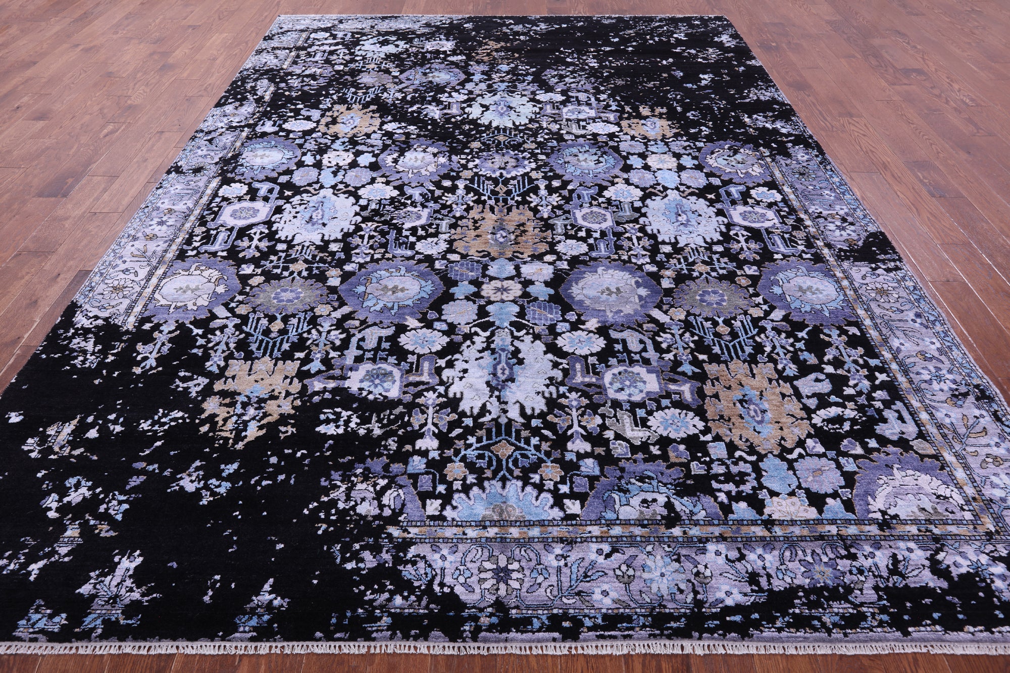 SUPER SALE Black Modern Handmade Wool & Silk Rug - 8' 11" X 12' 2"