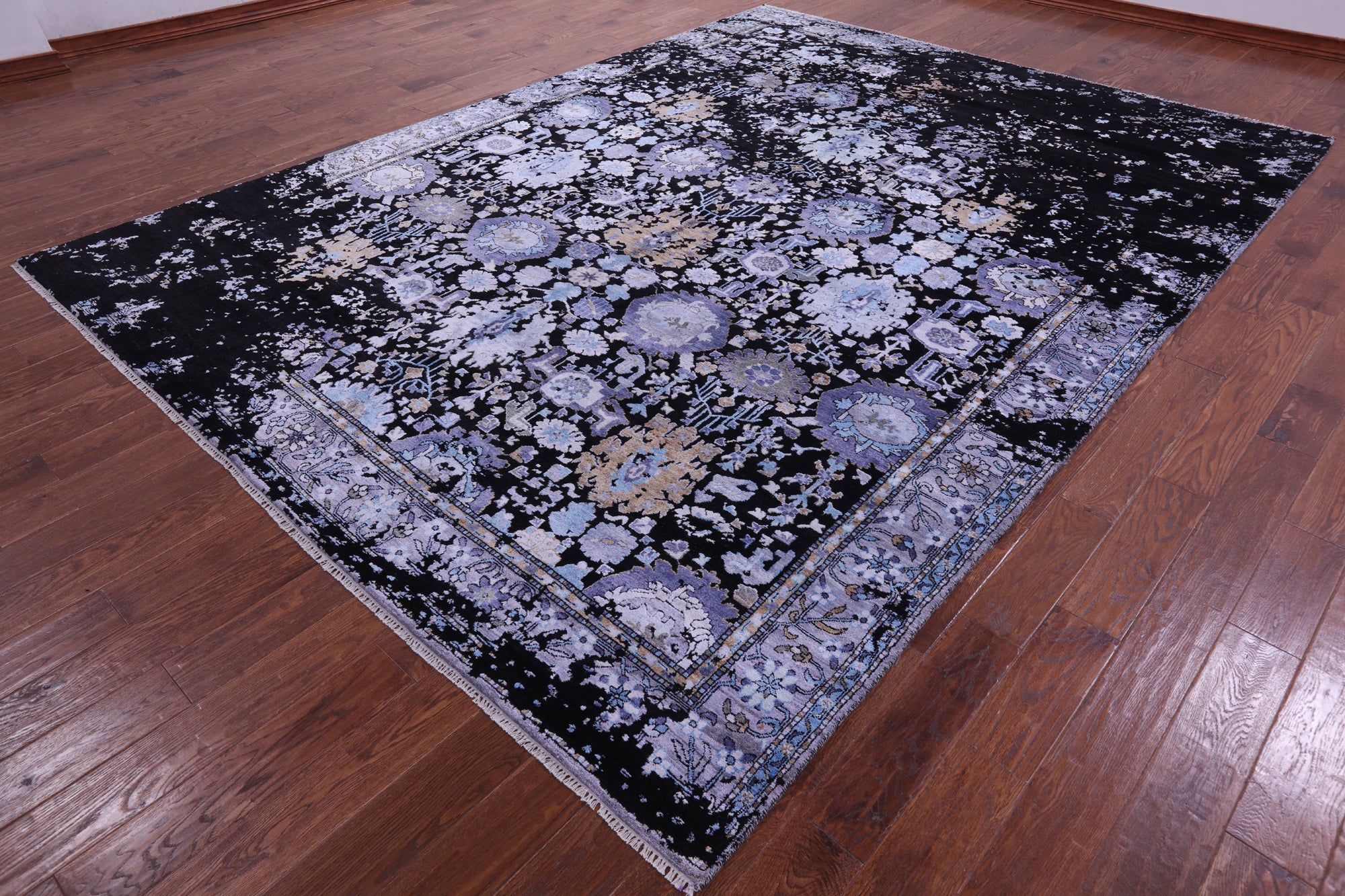 SUPER SALE Black Modern Handmade Wool & Silk Rug - 8' 11" X 12' 2"