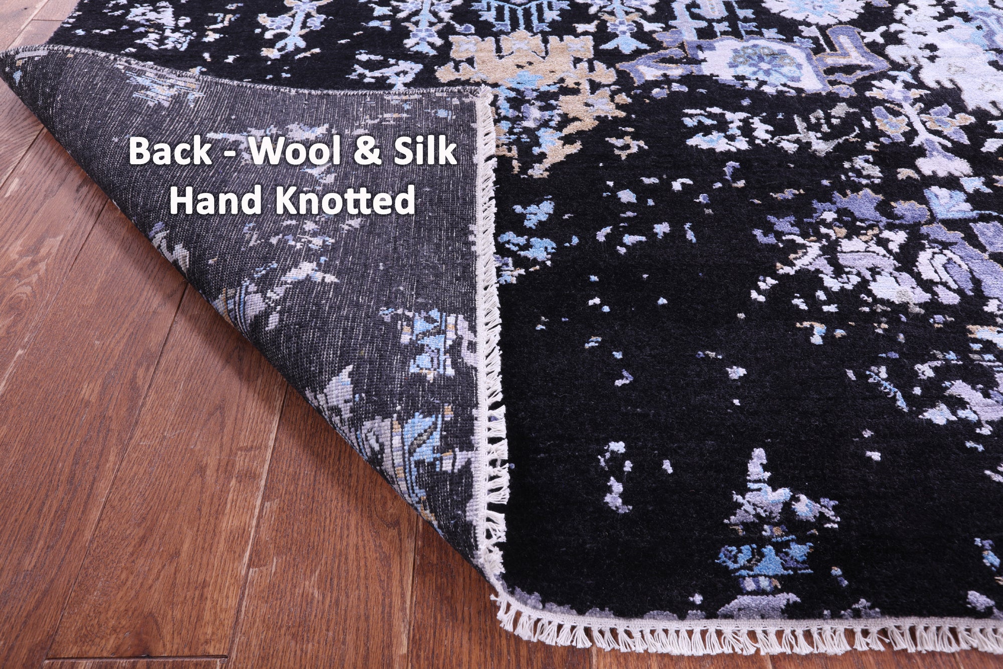 SUPER SALE Black Modern Handmade Wool & Silk Rug - 8' 11" X 12' 2"
