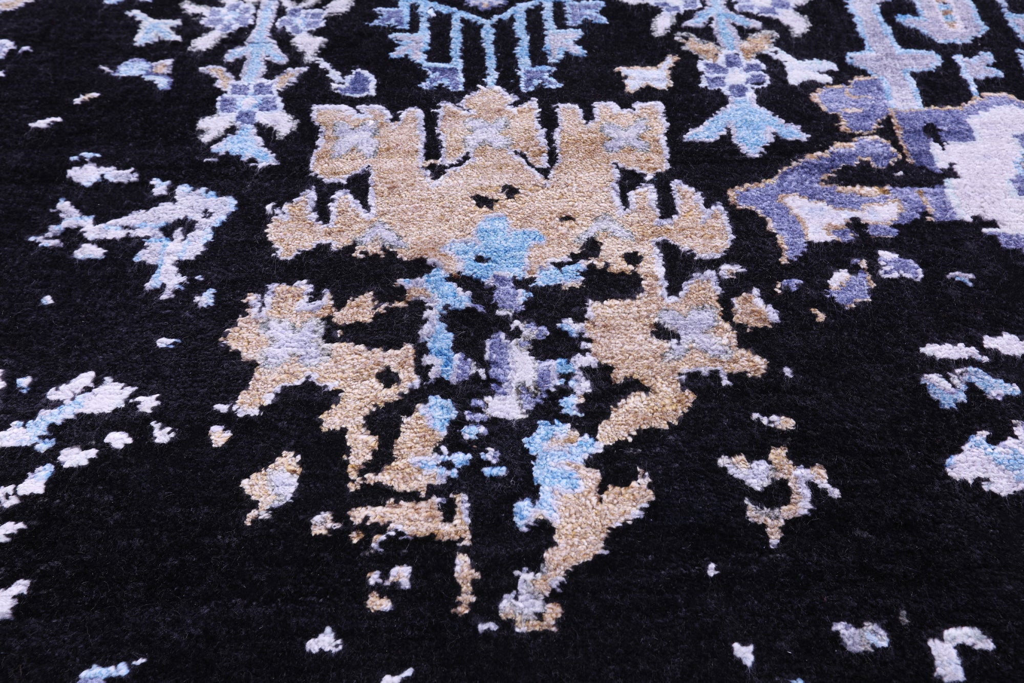 SUPER SALE Black Modern Handmade Wool & Silk Rug - 8' 11" X 12' 2"