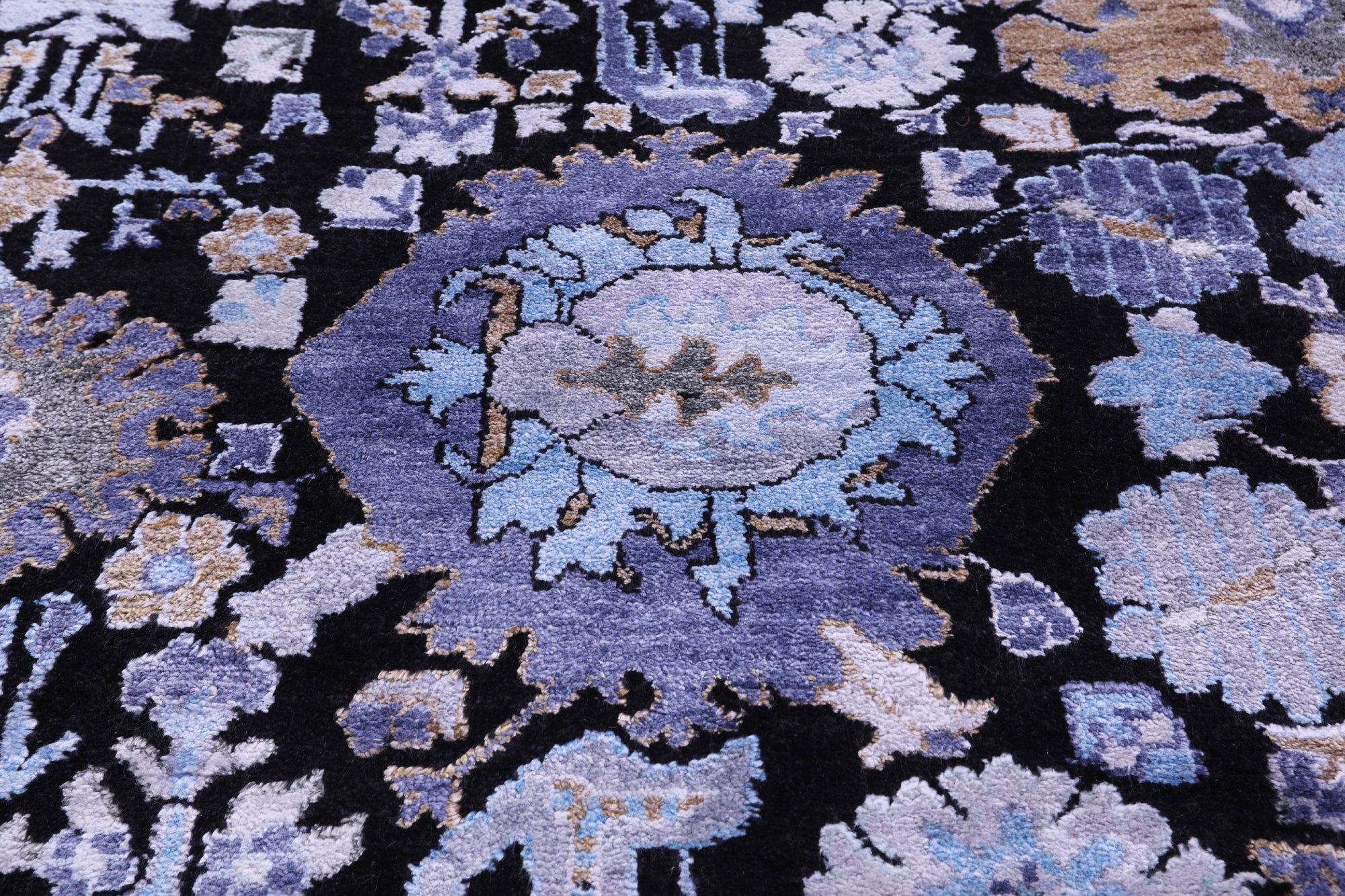SUPER SALE Black Modern Handmade Wool & Silk Rug - 8' 11" X 12' 2"