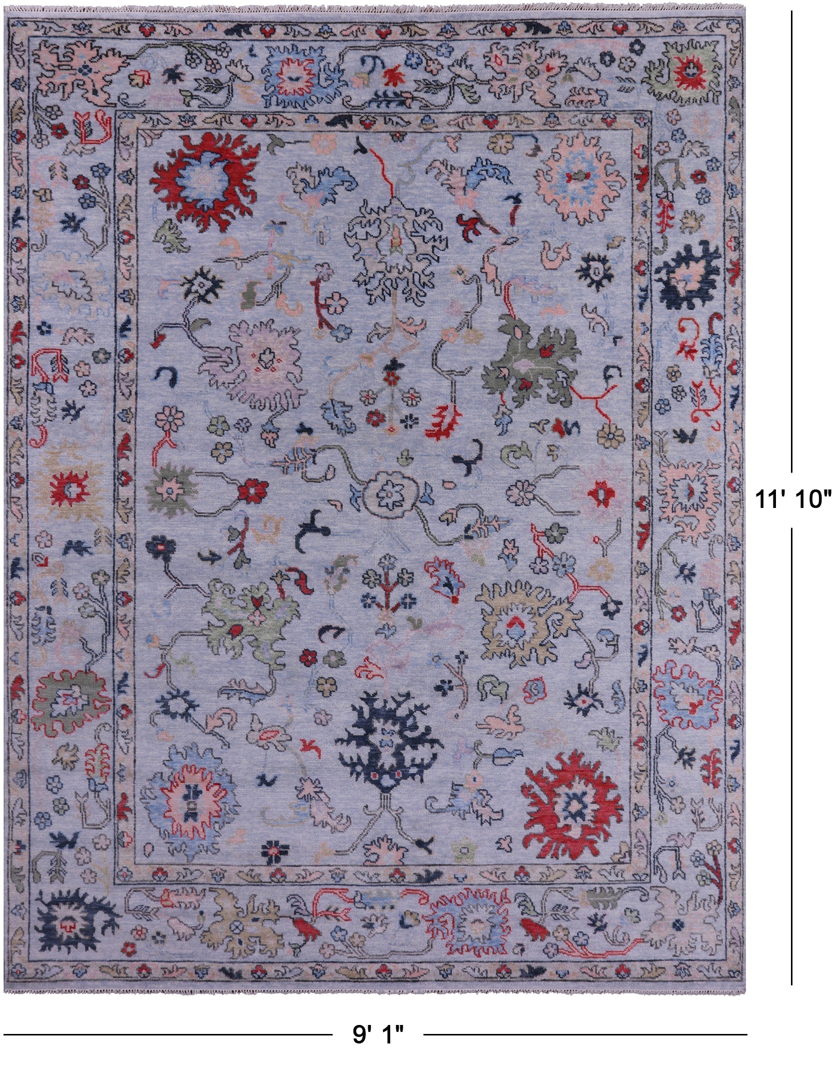 Light Blue Turkish Oushak Hand Knotted Wool Rug - 9' 1" X 11' 10" - Golden Nile