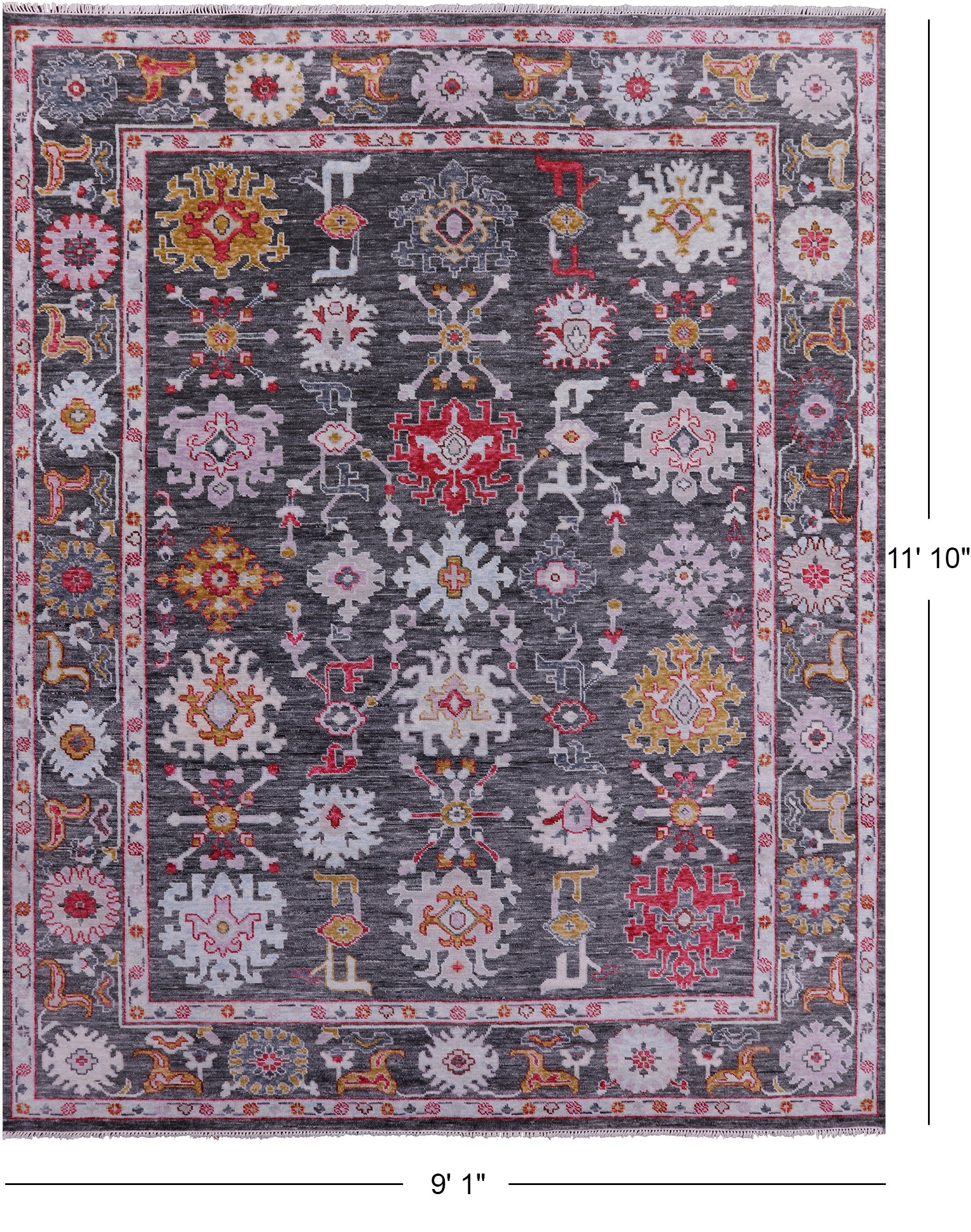 Grey Turkish Oushak Hand Knotted Wool Rug - 9' 1" X 11' 10" - Golden Nile