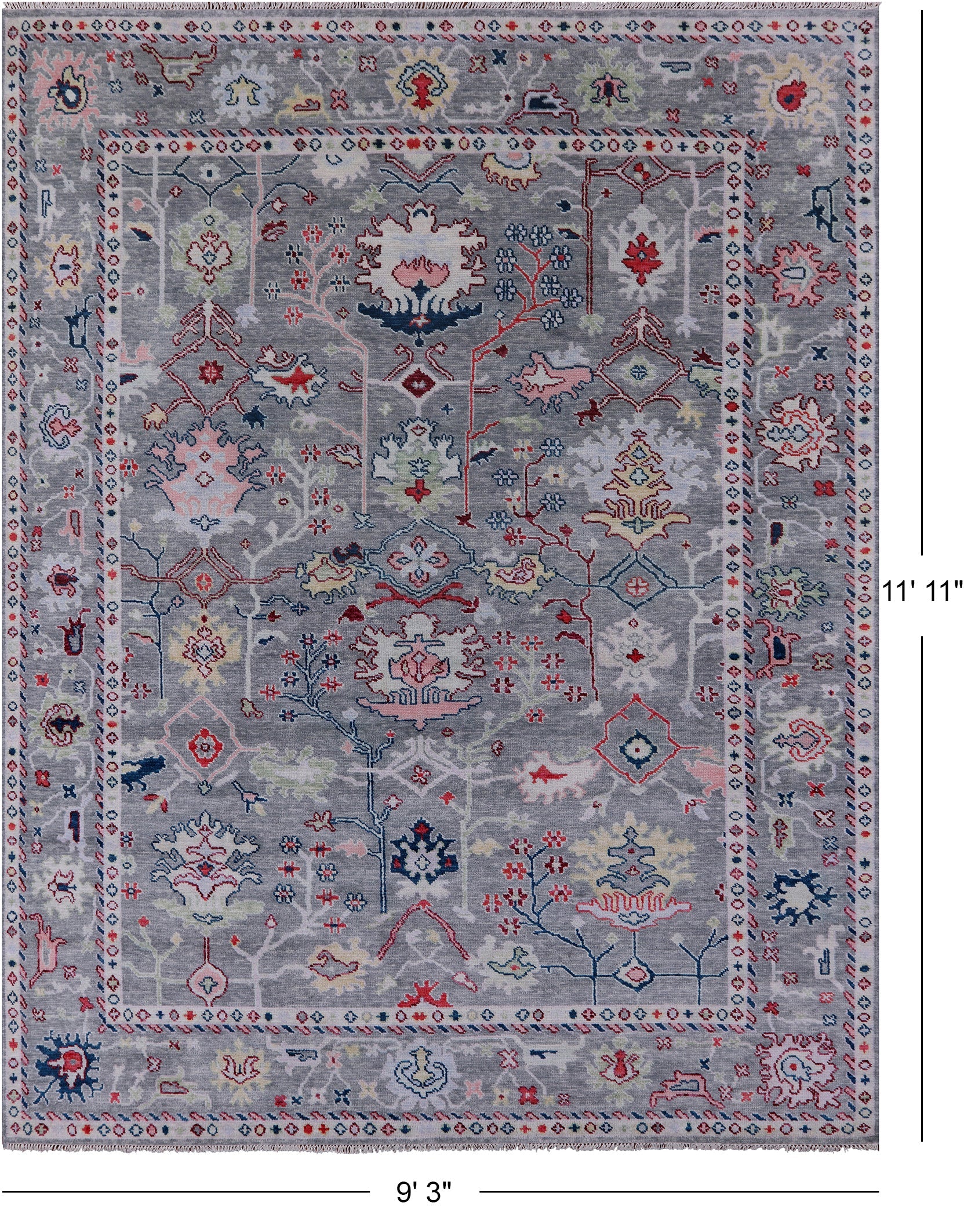 Grey Turkish Oushak Hand Knotted Wool Rug - 9' 3" X 11' 11" - Golden Nile