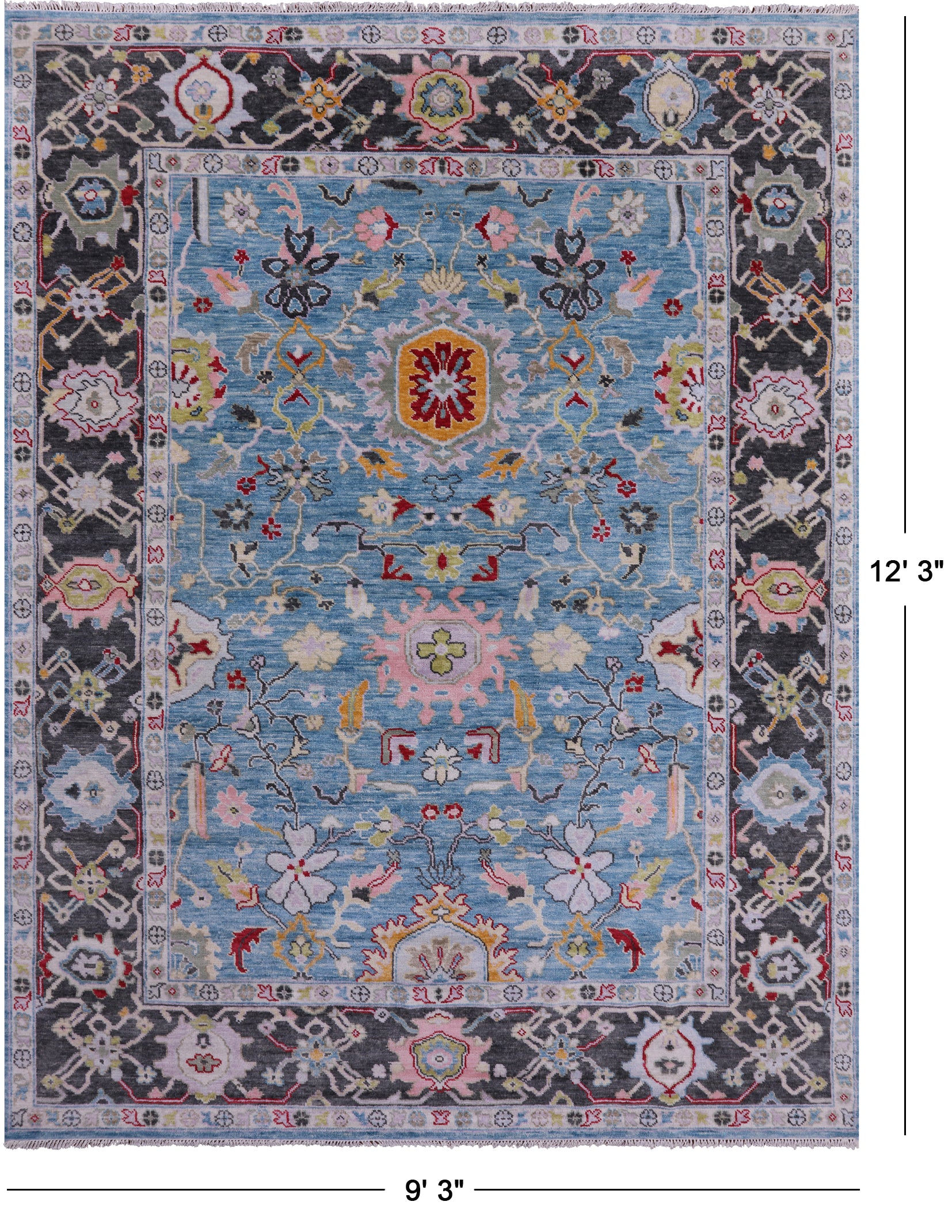 Blue Turkish Oushak Hand Knotted Wool Rug - 9' 3" X 12' 3" - Golden Nile